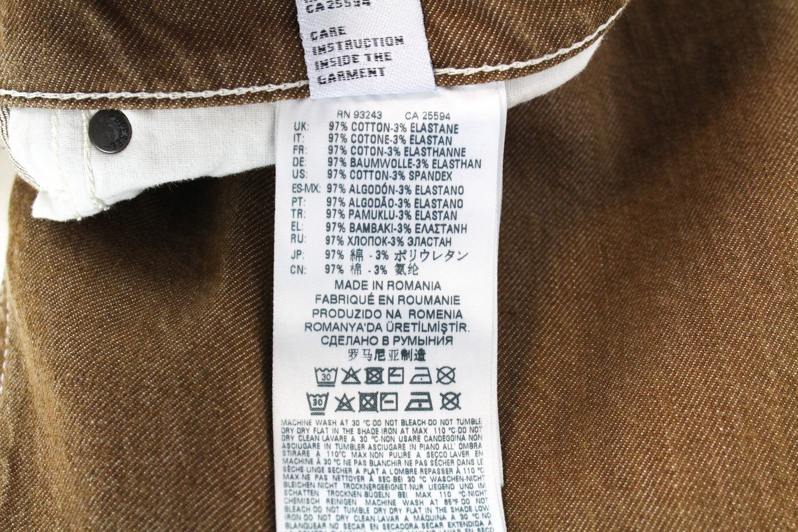 DIESEL D-Vider 069MQ vyriški rudi W29/L32 morkų stiliaus džinsai su sagomis ir tampriu audiniu 