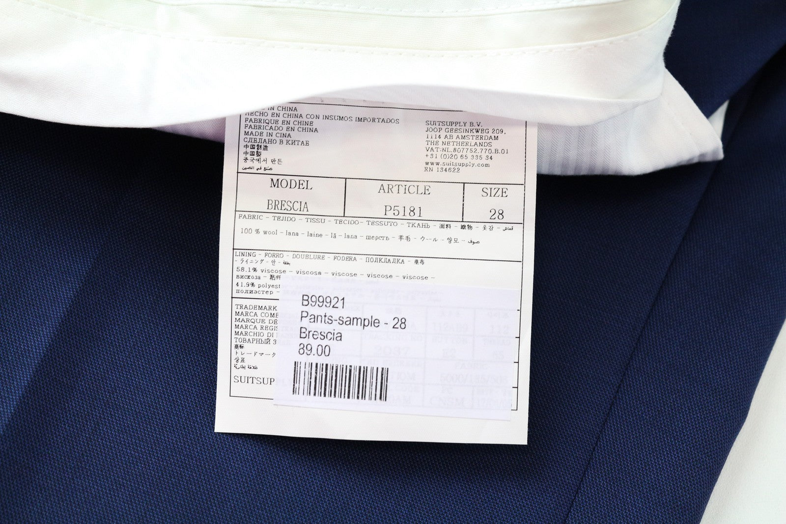 SUITSUPPLY  Trousers UK46S Mens Wool Blue Pleated Classic Lined