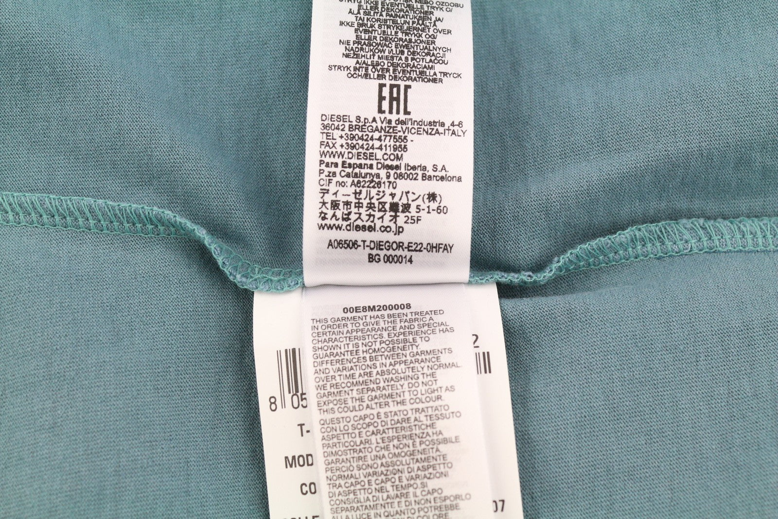 DIESEL T-Diegor-E22 vyriški marškinėliai L dydžio, mėlyni, išblukimo efekto, apvalios iškirptės, trumpomis rankovėmis, trikotažiniai