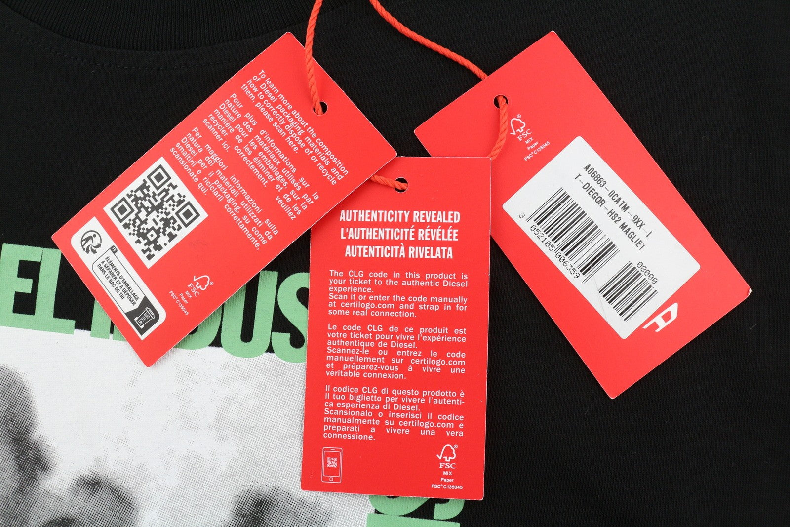 DIESEL T-Diegor-HS2 Men T-Shirt L Black Short Sleeve Crew Neck Tricot