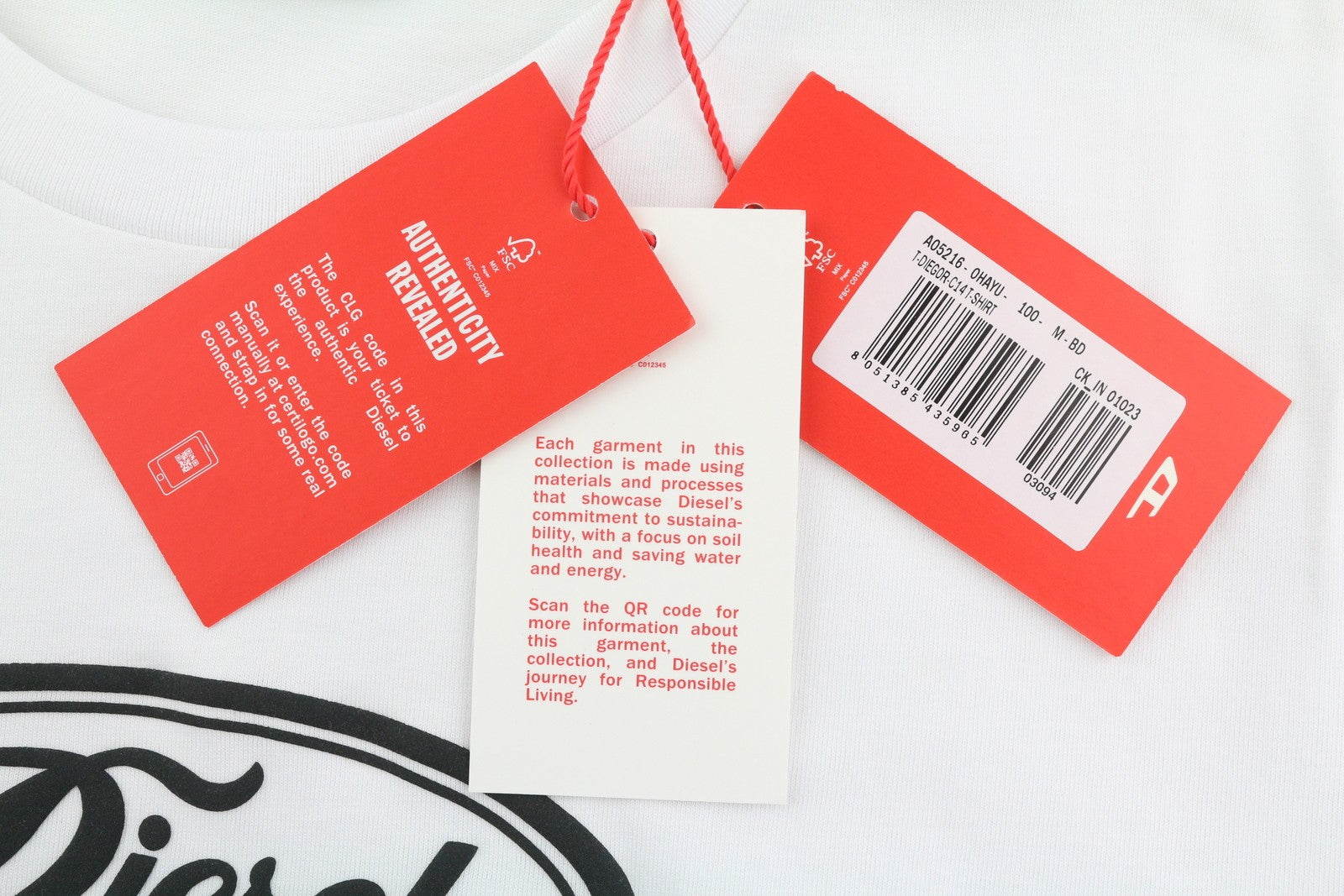 DIESEL T-Diegor-C14 Mens T-Shirt M White Short Sleeve Crew Neck  Front