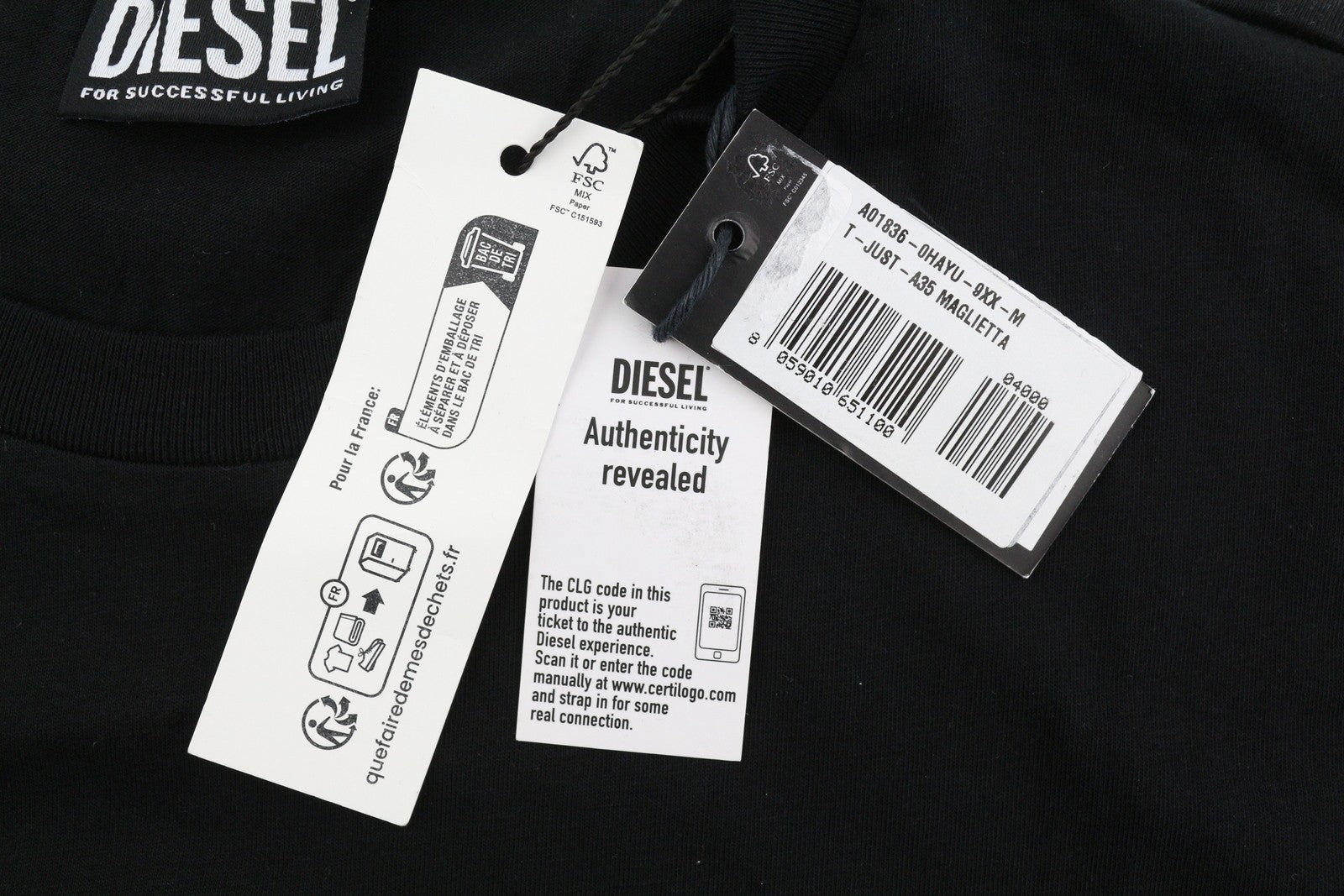 DIESEL T-Just-A35 Mens T-Shirt M Black Short Sleeve Crew Neck  Front