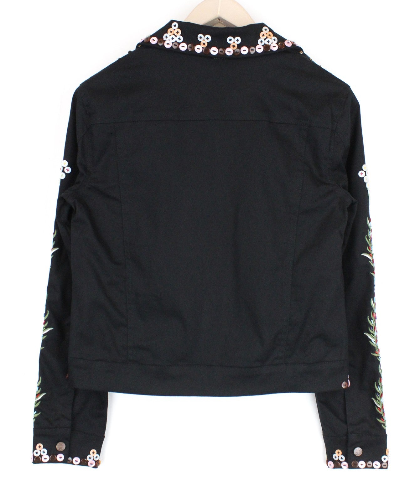 DESIGUAL Chaq Ferrara moteriškas švarkas, 38 dydis, trumpas, siuvinėtas su sagomis, gėlių detalėmis 