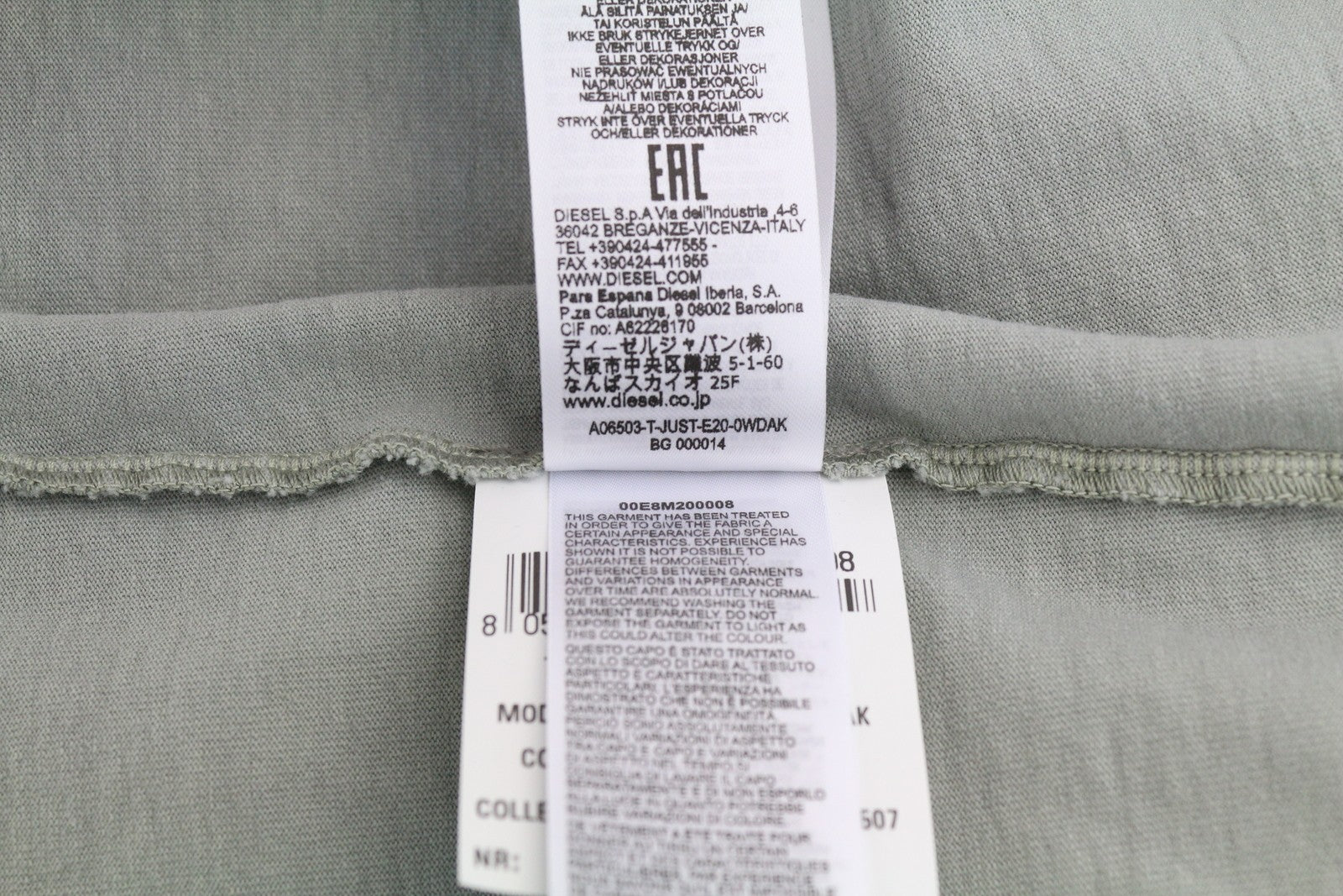 DIESEL T-Just-E20 Mens T-Shirt L Grey Fade Effect Crew Neck Short Sleeve