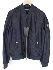 RICHMOND džinsinis vyriškas švarkas 48 Chambray su užtrauktuku bomber tamsiai mėlynas lino mišinio audinys