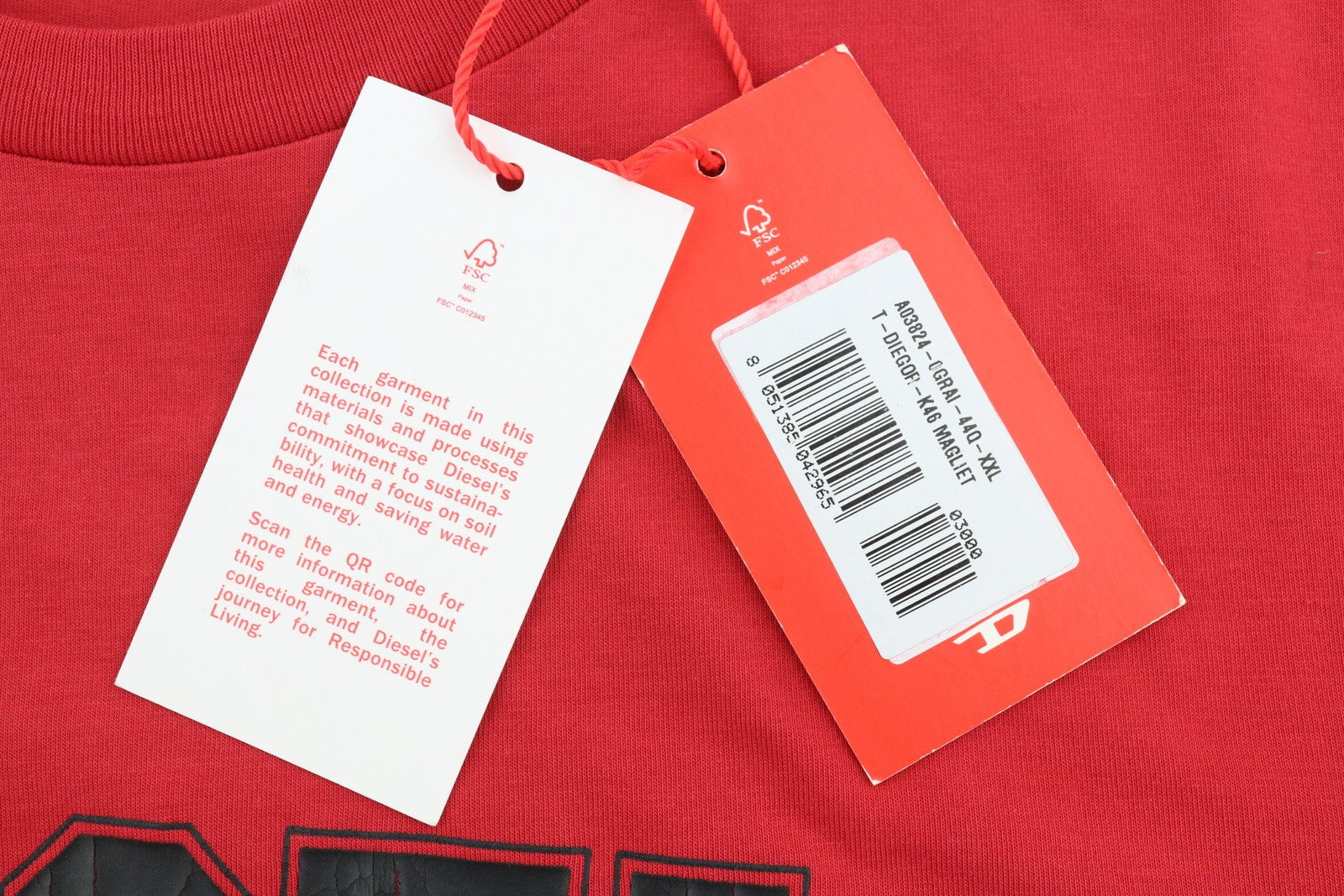 DIESEL T-Diegor-K46 Mens T-Shirt 2XL Red Short Sleeve Crew Neck  Front