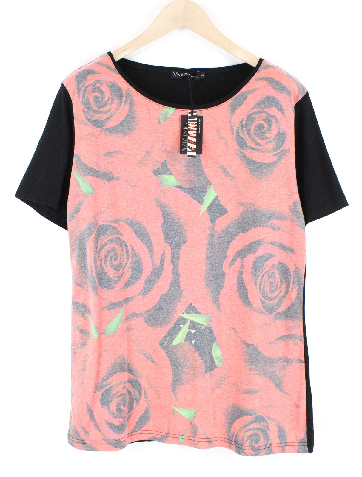 VKING Red Black T-Shirt Mens L Rose Graphic Short Sleeve   Pullover