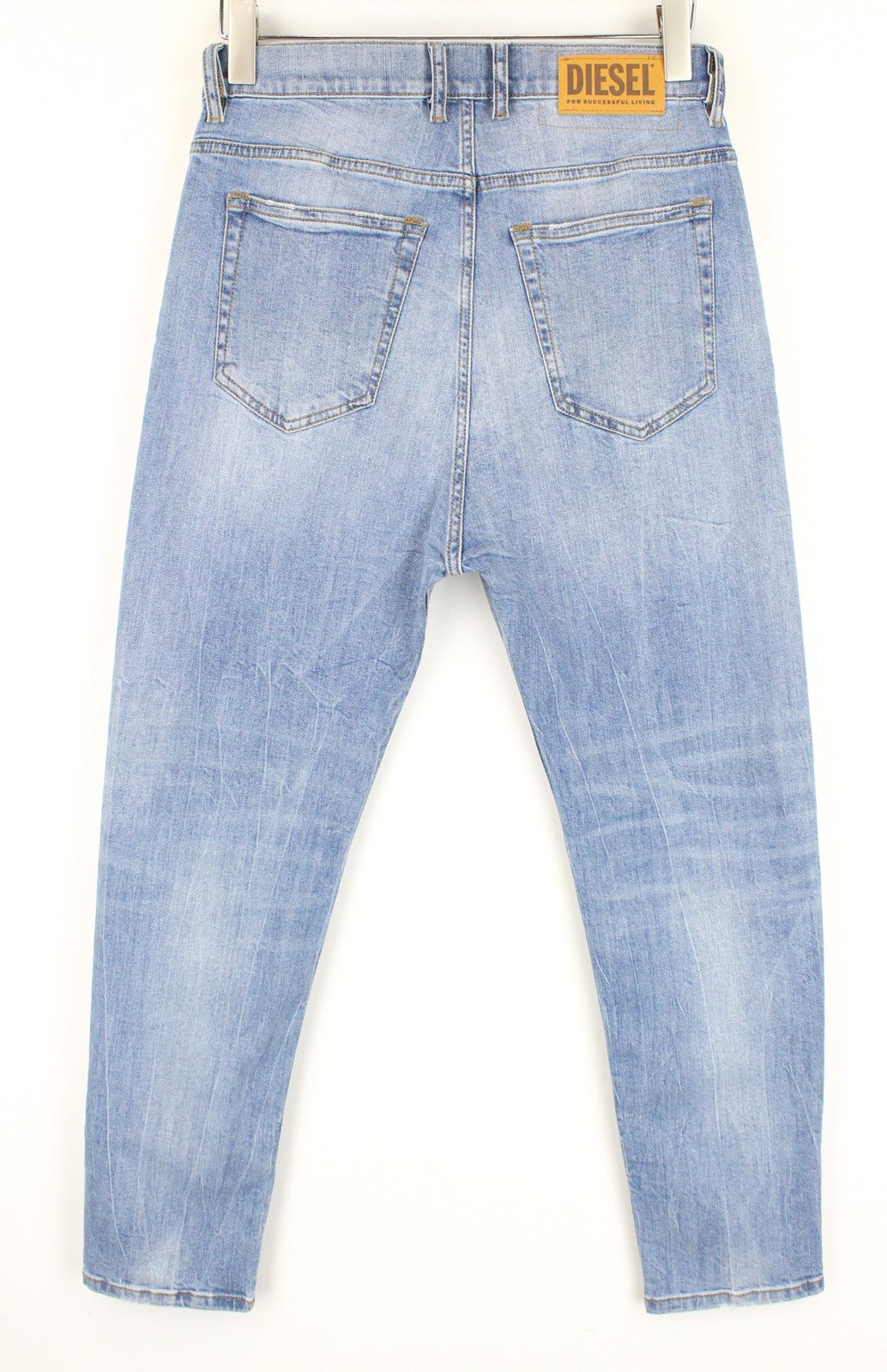 DIESEL D-Vider 081AL vyriški W29/L30 skalbti tamprūs morkų kirpimo mėlyni džinsiniai batai 