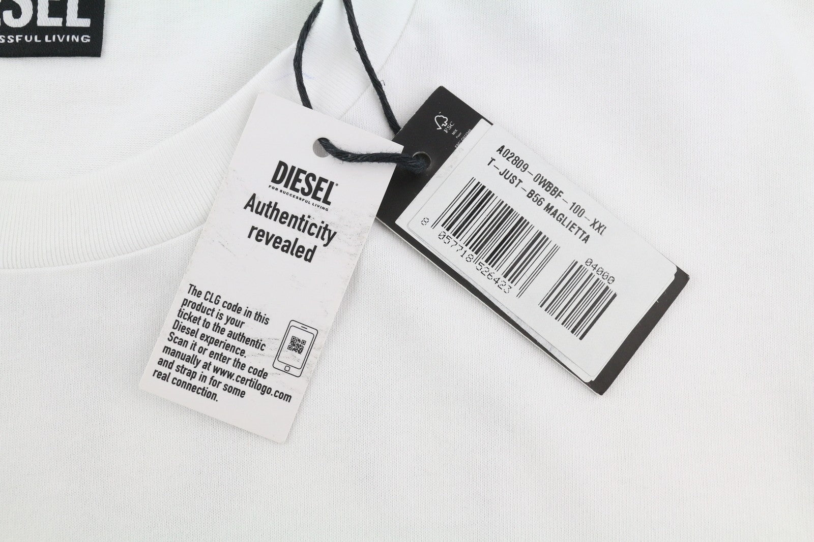 DIESEL T-Just-B56 Mens T-Shirt 2XL White Short Sleeve Tricot Crew Collar