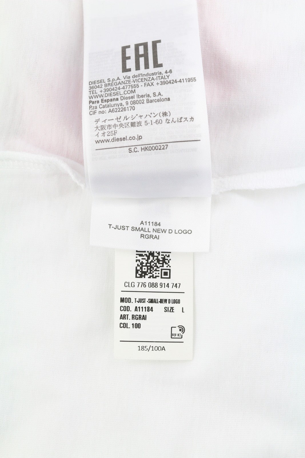 DIESEL T-Just-Small-New Mens T-Shirt L White Short Sleeve Tricot Crew