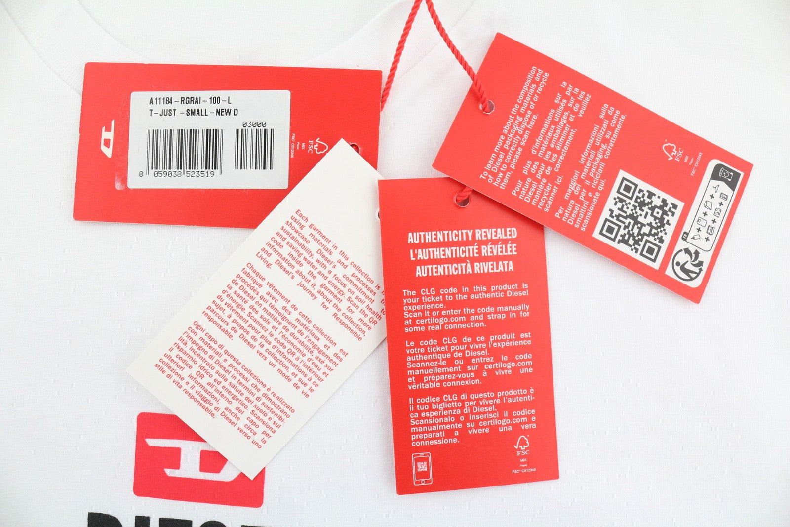 DIESEL T-Just-Small-New Mens T-Shirt L White Short Sleeve Tricot Crew