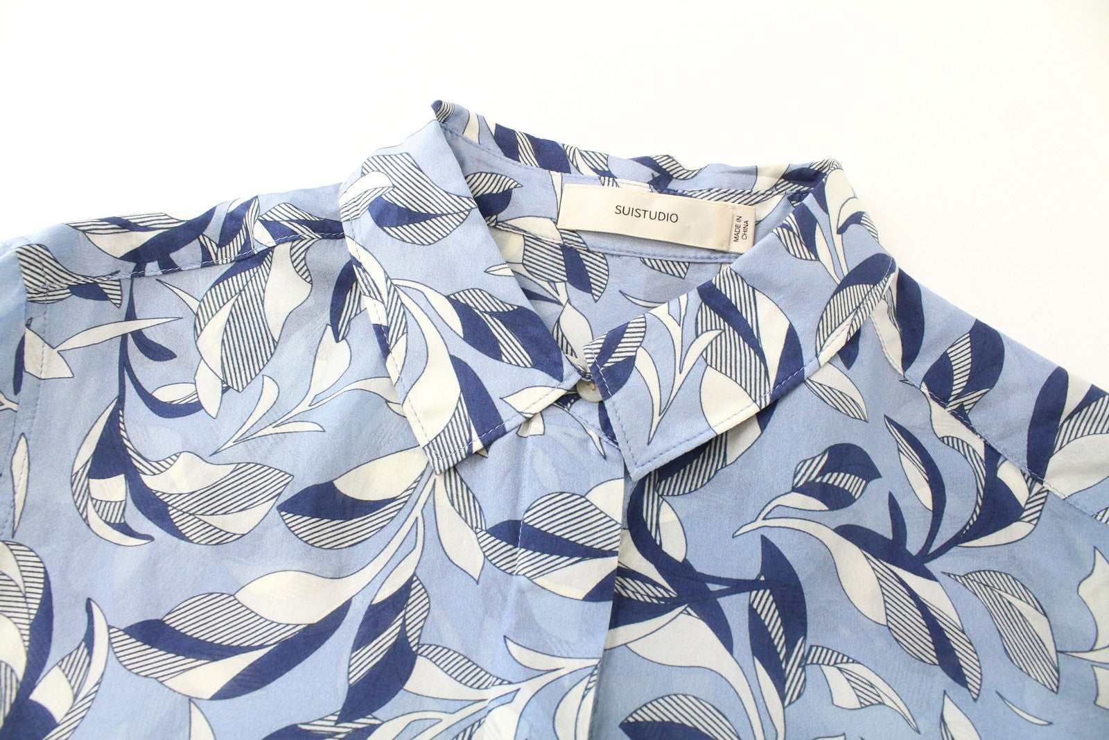 SUISTUDIO Charles Womens Silk Shirt UK6 Blue Lightweight Patterned Blouse