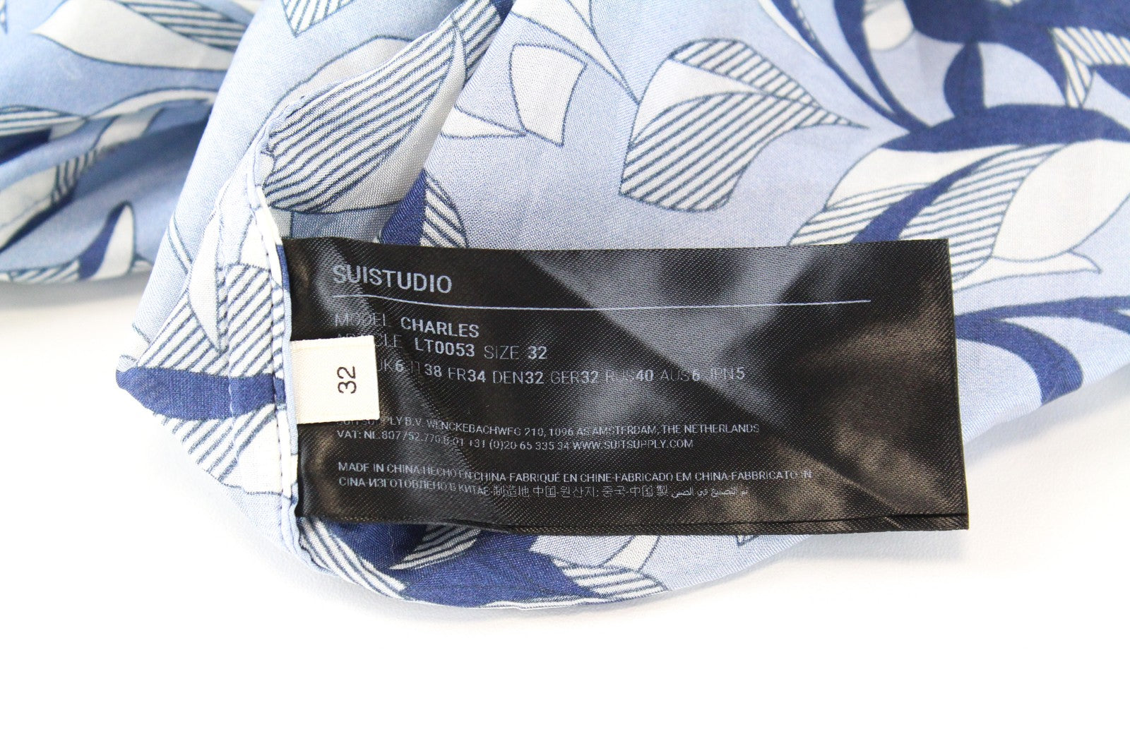 SUISTUDIO Charles Womens Silk Shirt UK6 Blue Lightweight Patterned Blouse