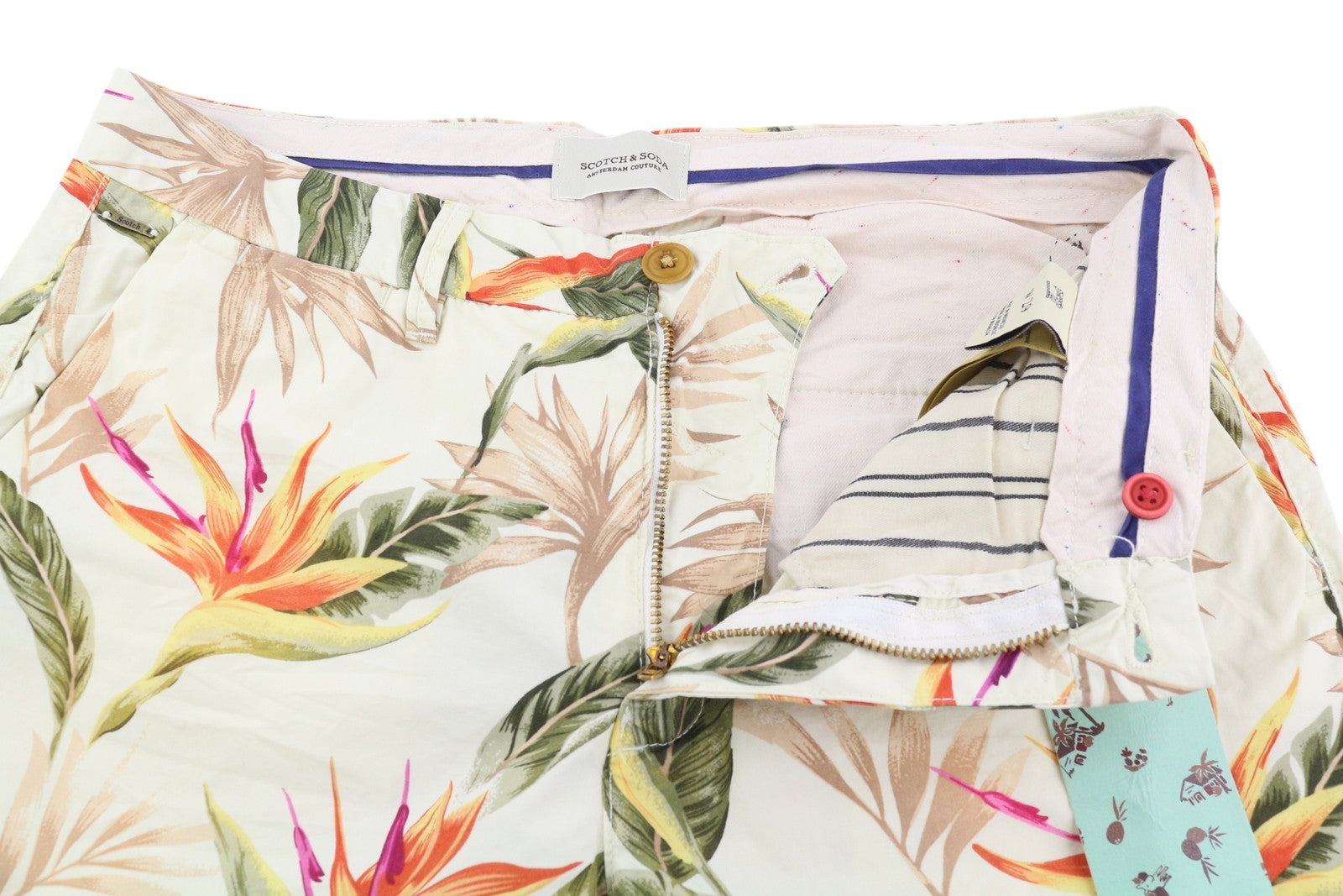 SCOTCH & SODA Men Shorts W29 Chino Colourful Leaf Pattern Pockets Logo Casual