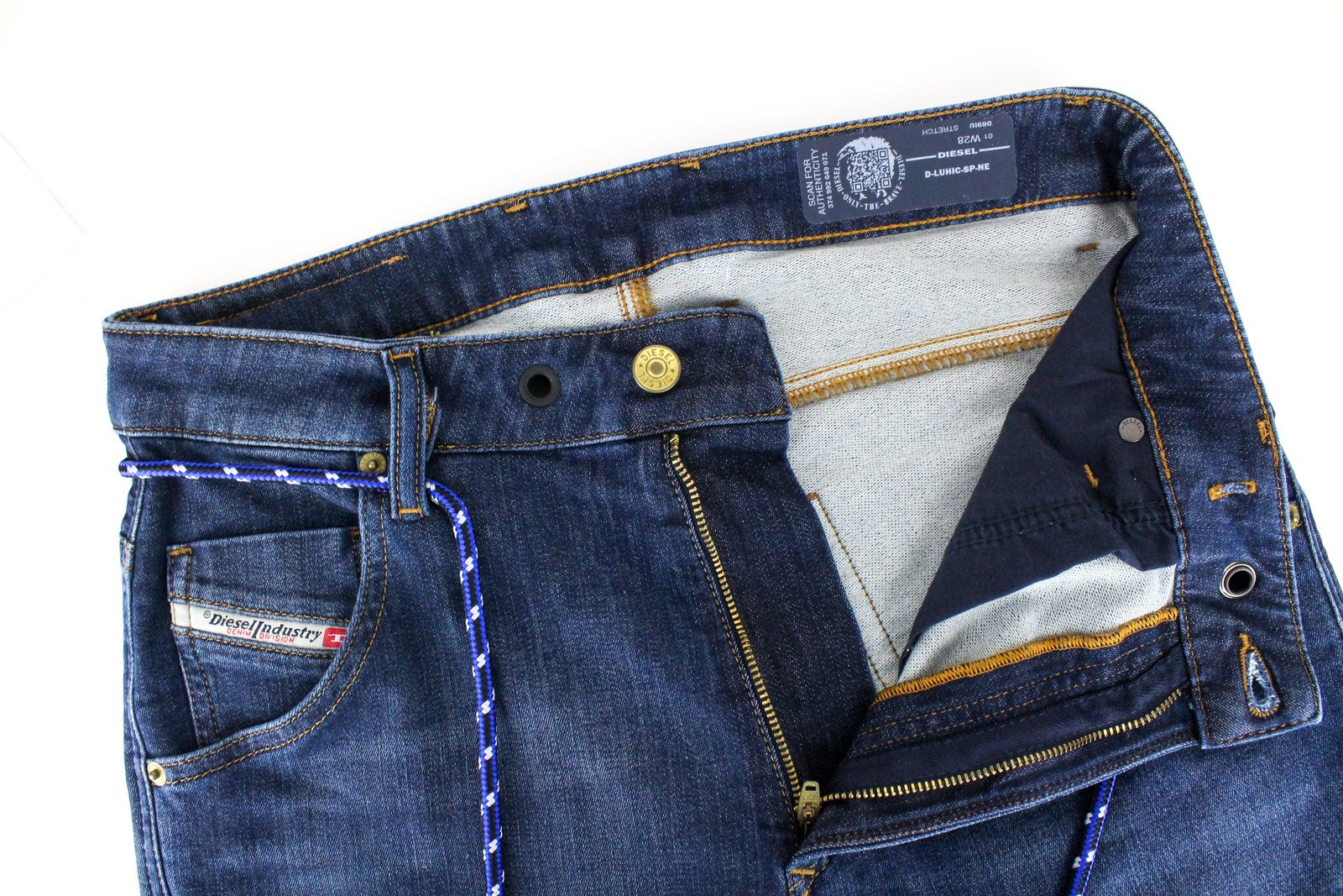 DIESEL D-Luhic-SP-NE 069IU vyriški W28 Jogg džinsai su siaurėjančia kontrastinga sportine detale 