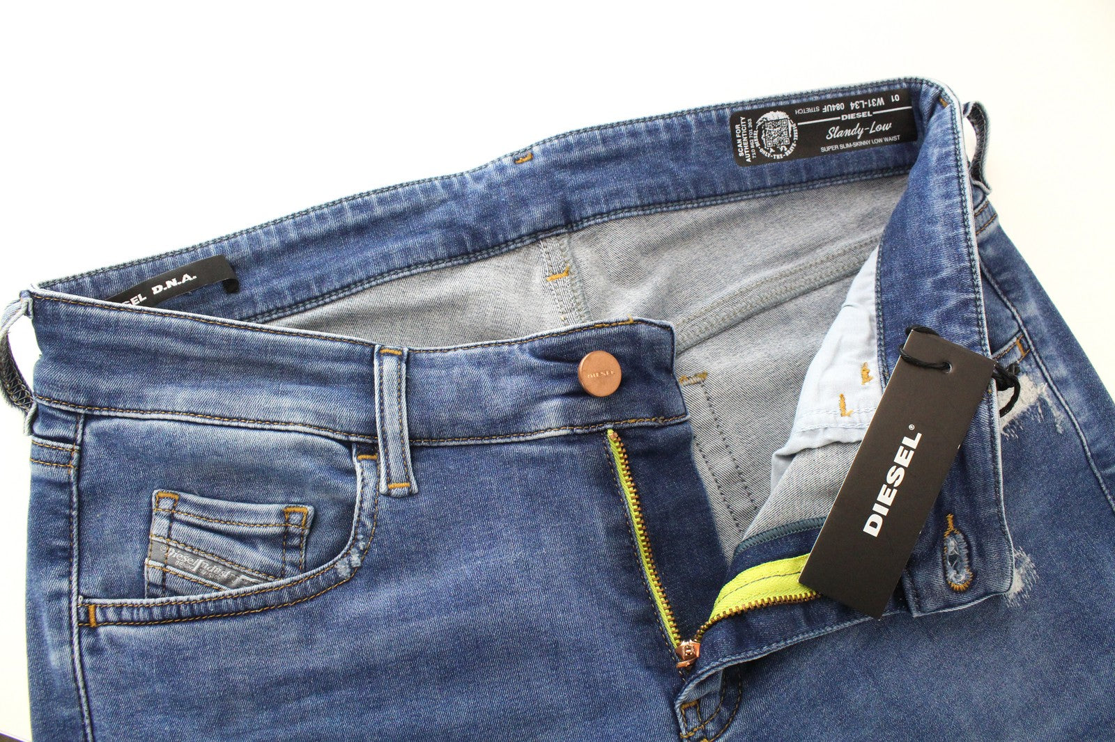 DIESEL Slandy-Low 084UF D.N.A. Women's W31/L34 Blue Super Skinny Aged Look