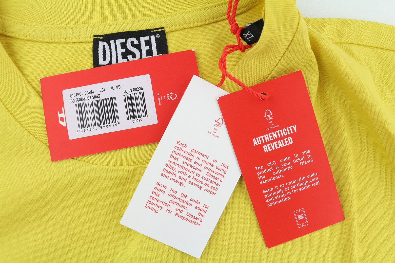 DIESEL T-Diegor-K50 Mens T-Shirt XL Yellow Short Sleeve Crew Neck Tricot
