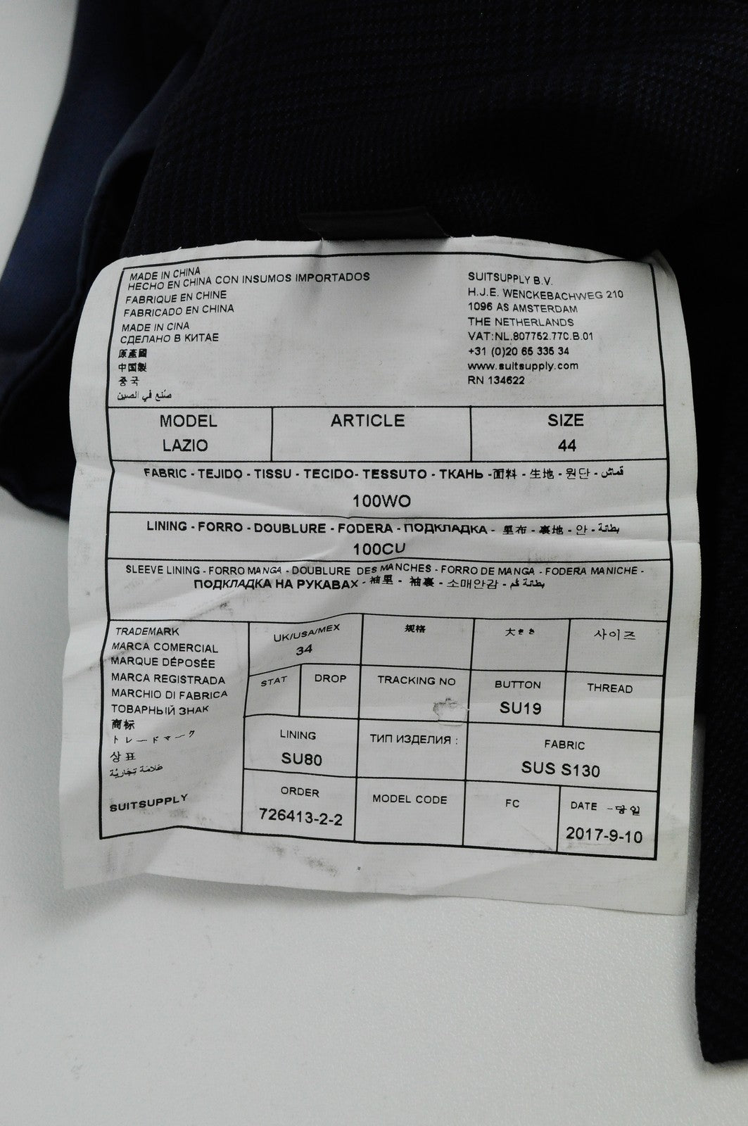 SUITSUPPLY Lazio liemenė UK34 mėlyna vilnonė vyriška klasikinė liemenė 