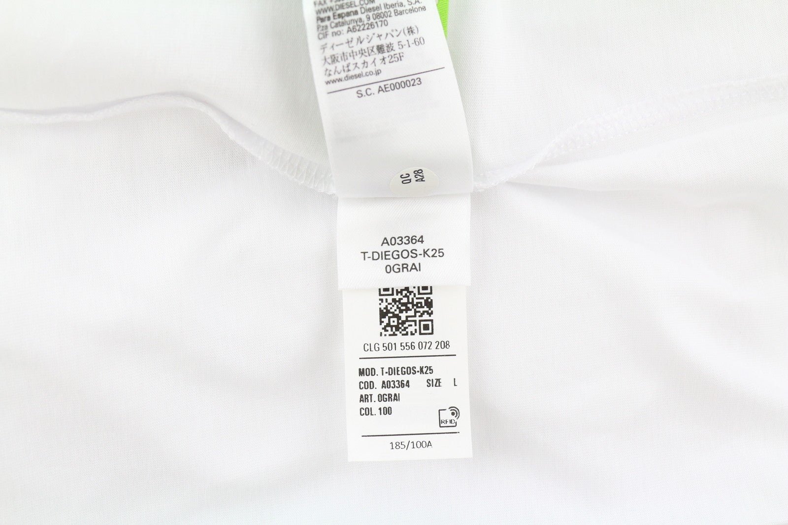 DIESEL T-Diegos-K25 Men T-Shirt L White Short Sleeve Crew Collar Tricot