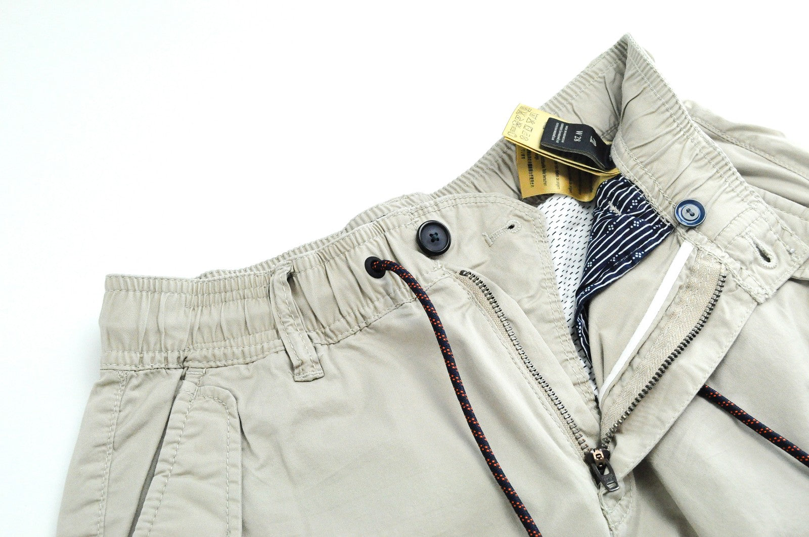 SCOTCH &amp; SODA Couture W28 pilki vyriški krovininiai šortai su keliomis kišenėmis ir tampriais gobtuvais 