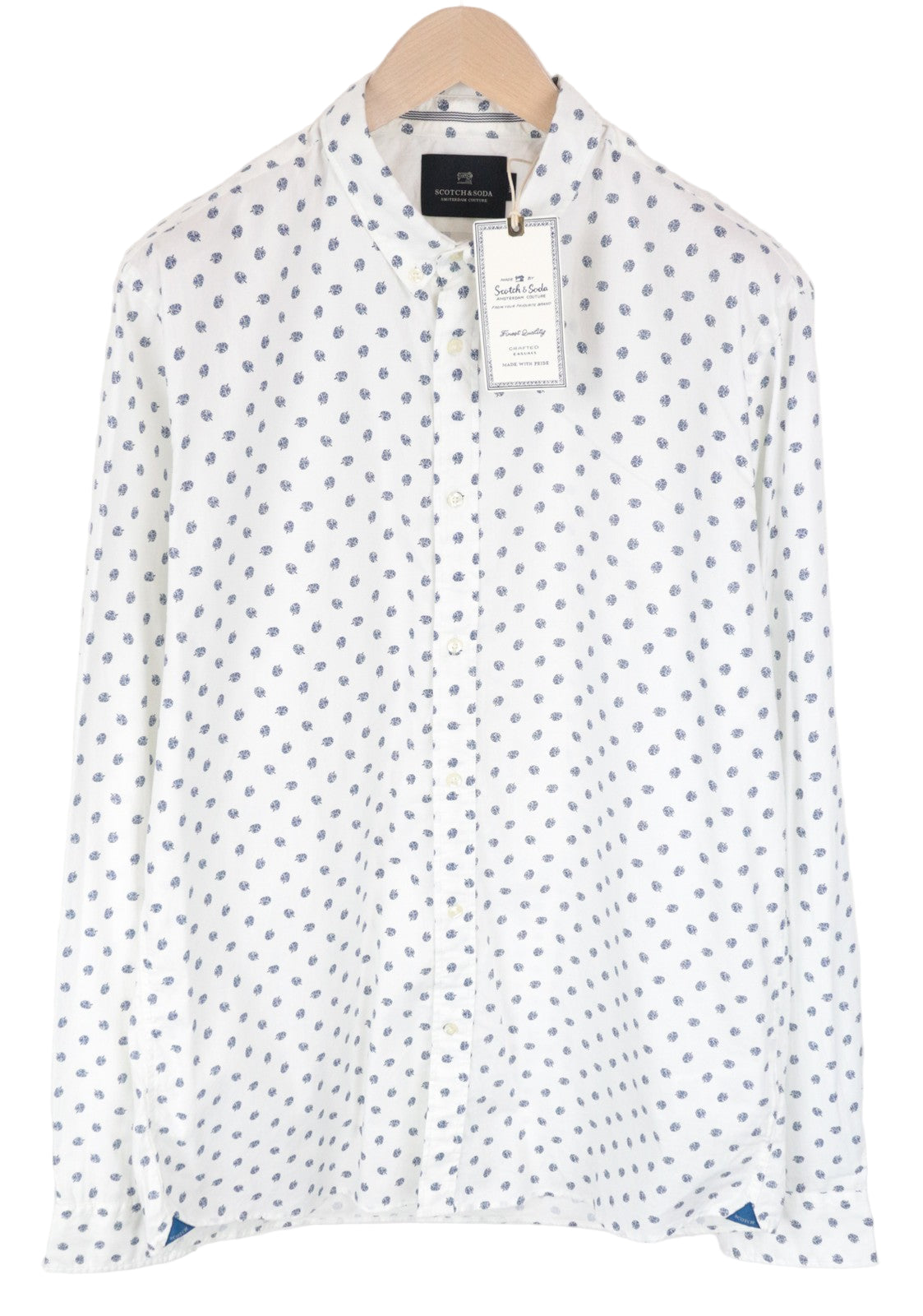 SCOTCH &amp; SODA vyriški marškinėliai su išskleista apykakle, laisvalaikio stiliaus, su lapų raštu, 2XL dydžio 