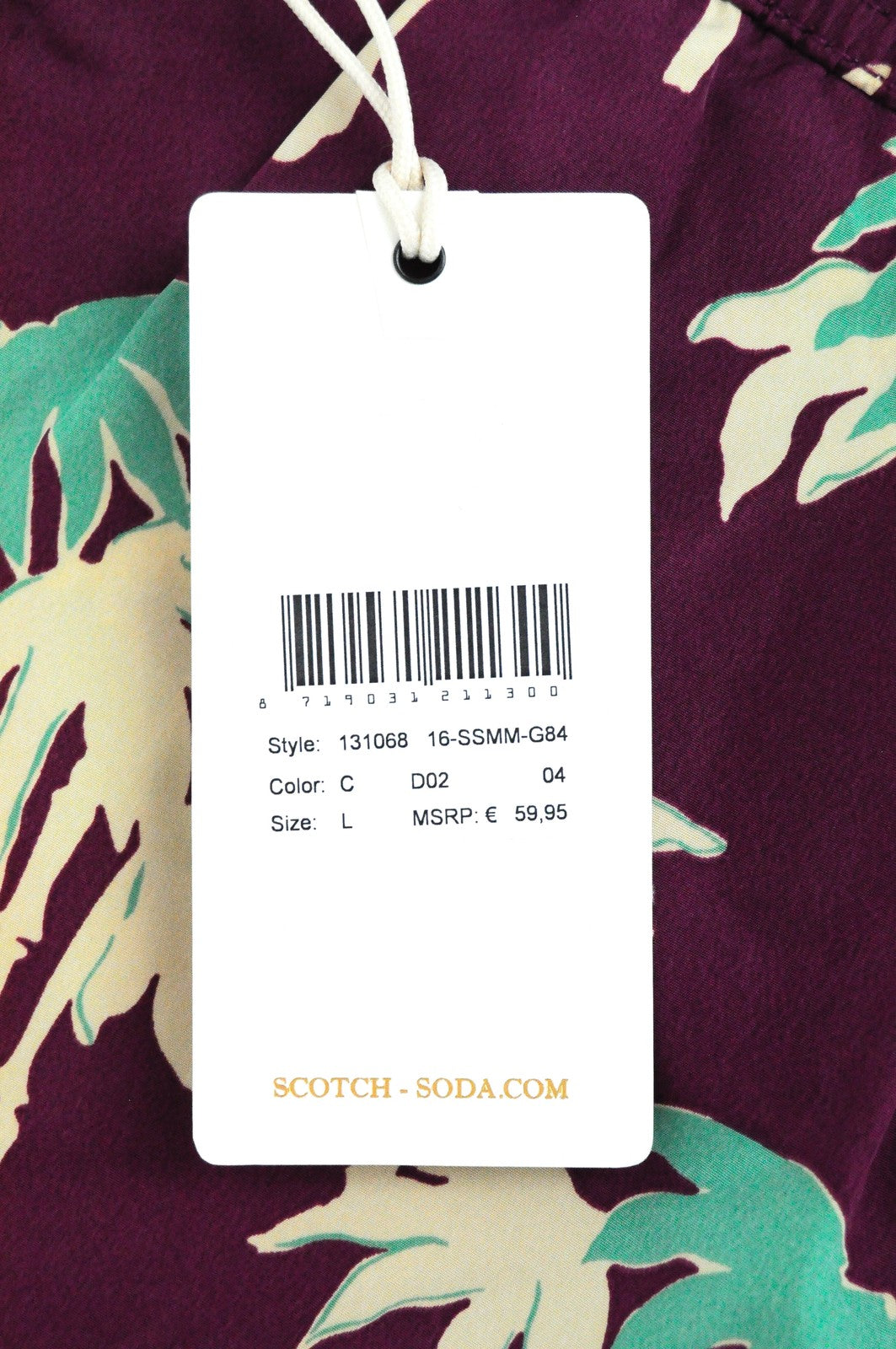 SCOTCH & SODA  Couture Purple Swim Trunks L Palm Printed Mens Pull-On Shorts