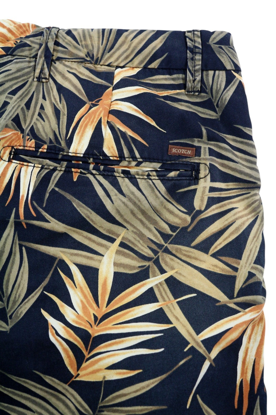 SCOTCH &amp; SODA vyriški šortai W31 Chino, tamsiai žali, raštuoti su užtrauktuku ir logotipu, laisvalaikio stiliaus. 