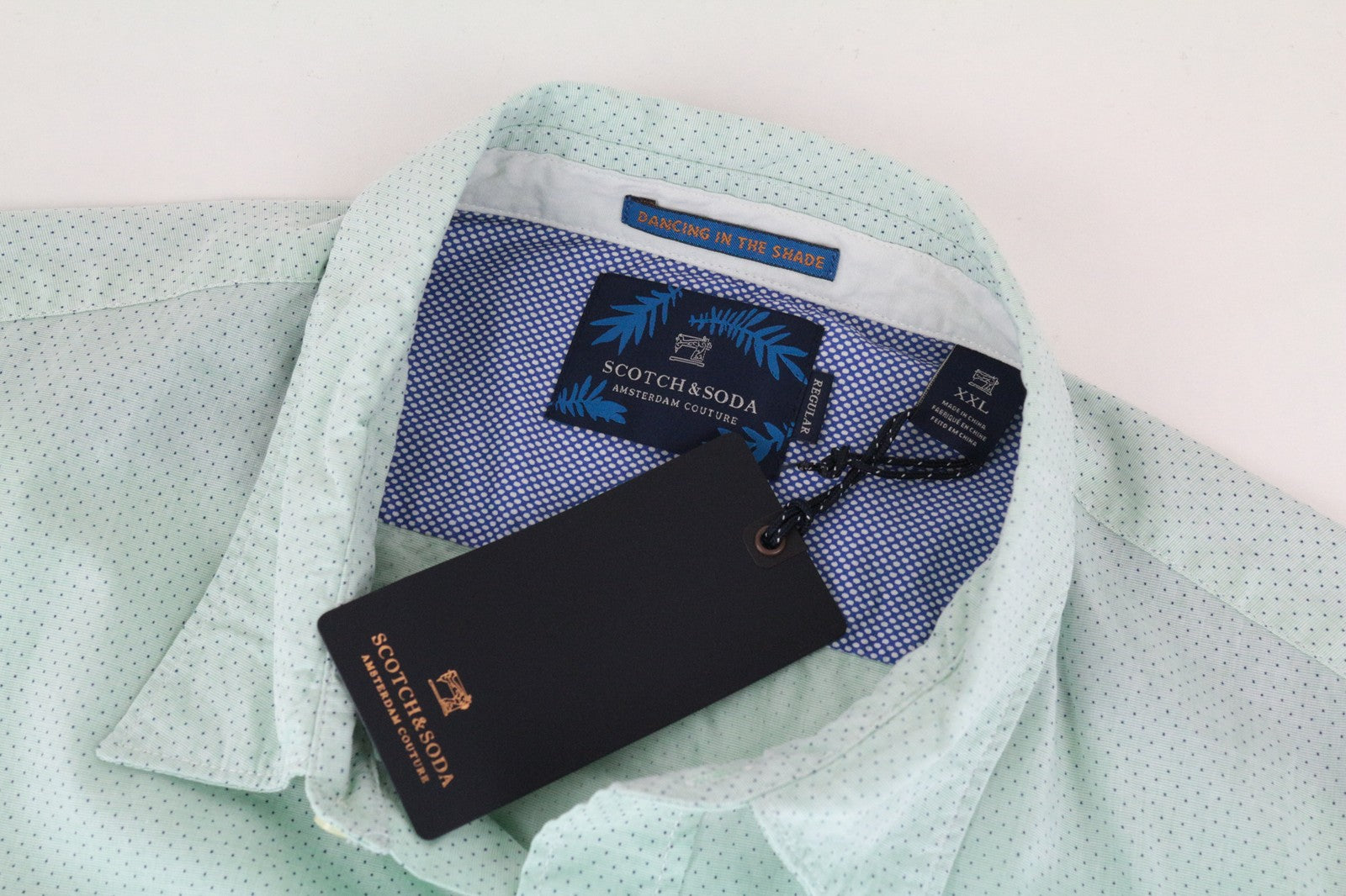 SCOTCH &amp; SODA vyriški 2XL dydžio žali dryžuoti marškinėliai su taškeliais ir kišeninėmis kvadratėlėmis 