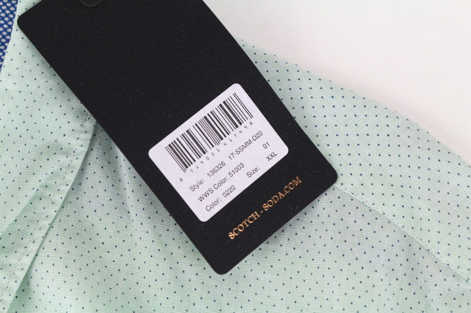 SCOTCH &amp; SODA vyriški 2XL dydžio žali dryžuoti marškinėliai su taškeliais ir kišeninėmis kvadratėlėmis 