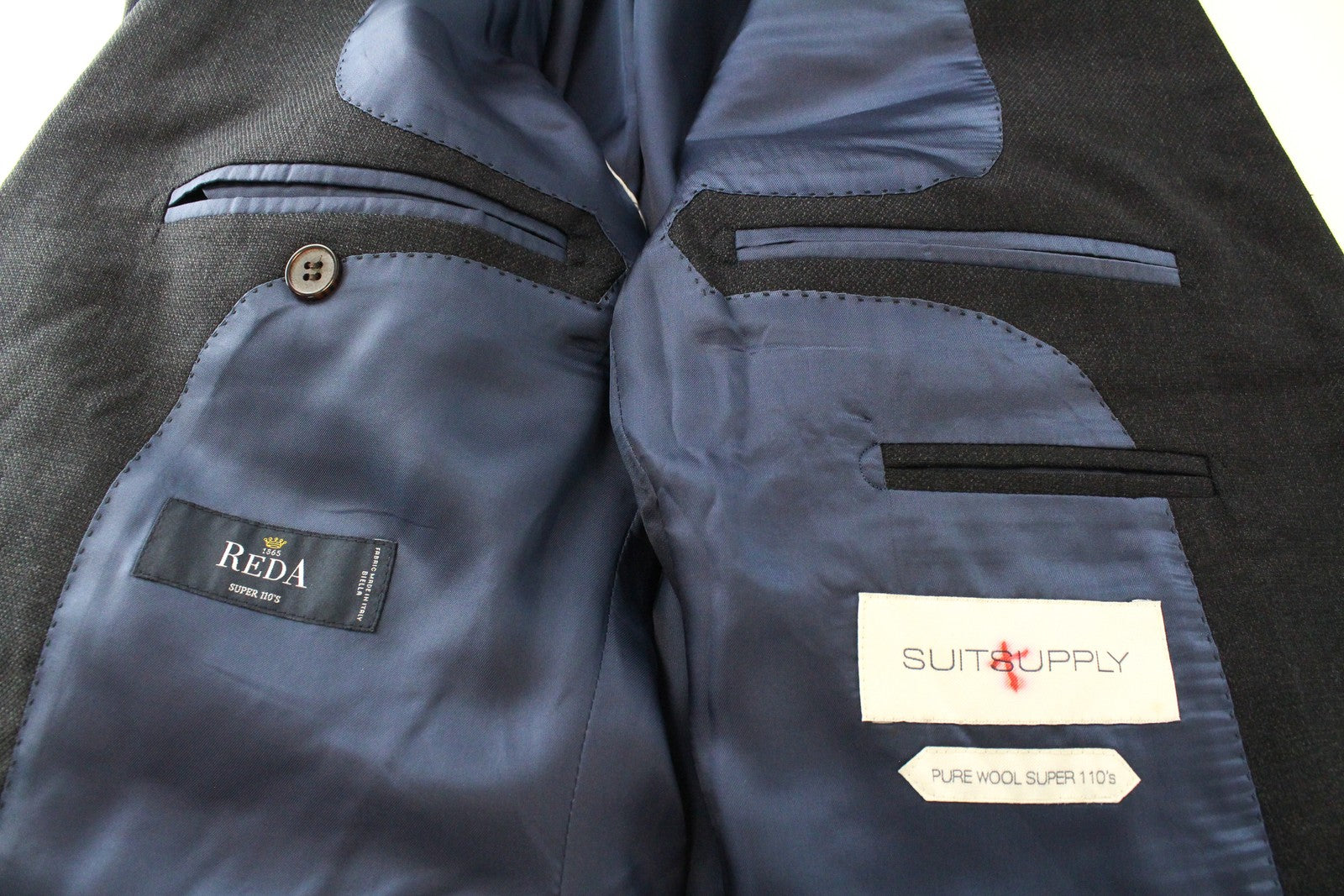 SUITSUPPLY Lazio Grey UK44S Wool Blazer Super  Lined Slim Mens Buttons