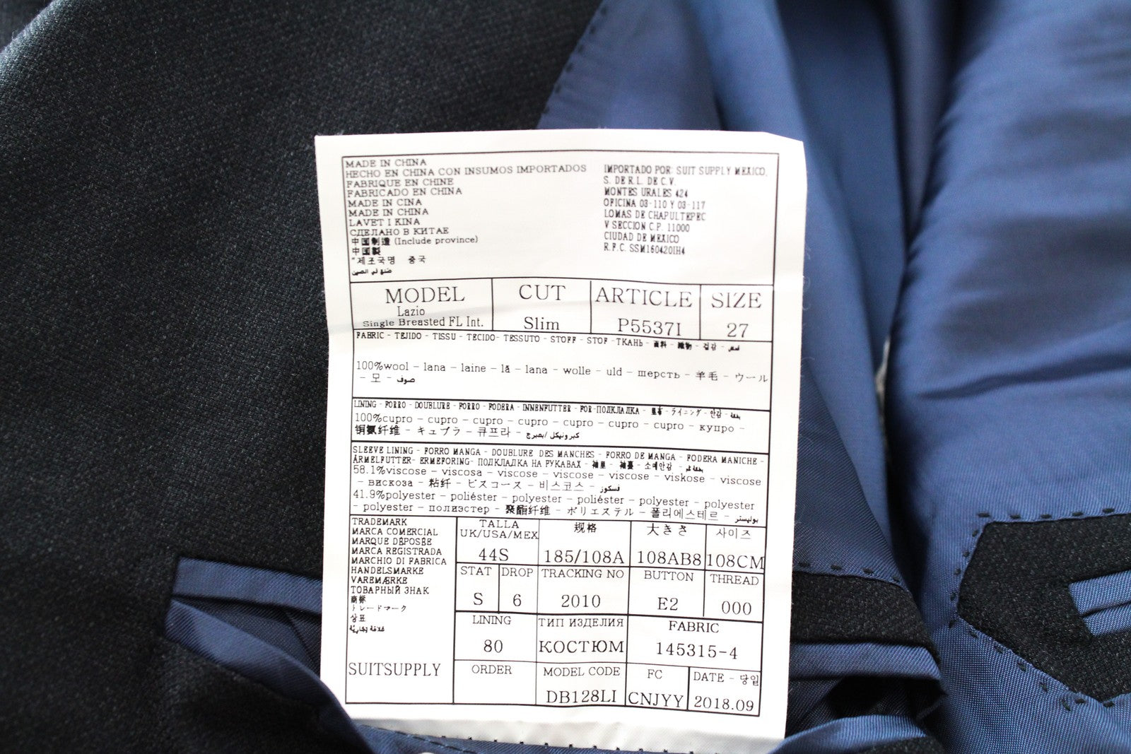 SUITSUPPLY Lazio Grey UK44S Wool Blazer Super  Lined Slim Mens Buttons