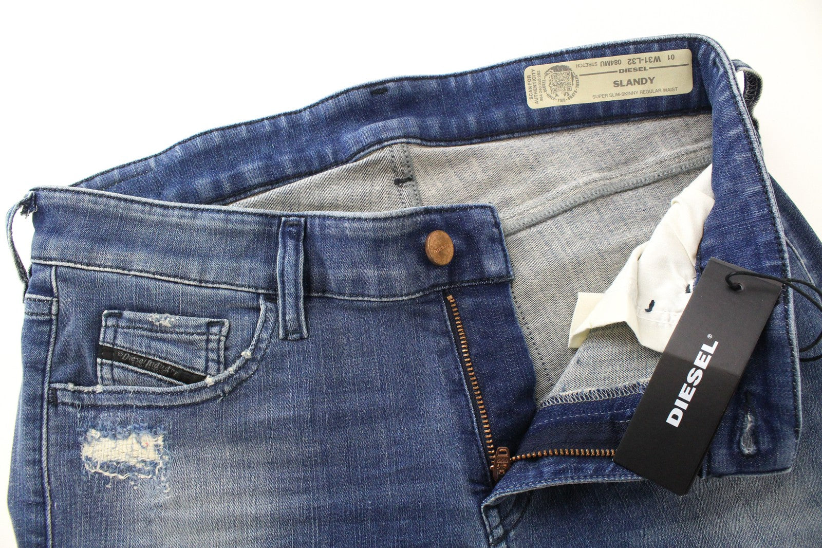 DIESEL Slandy 084MU Women's W31/L32 Skinny Fit Distressed Denim Jeans Blue