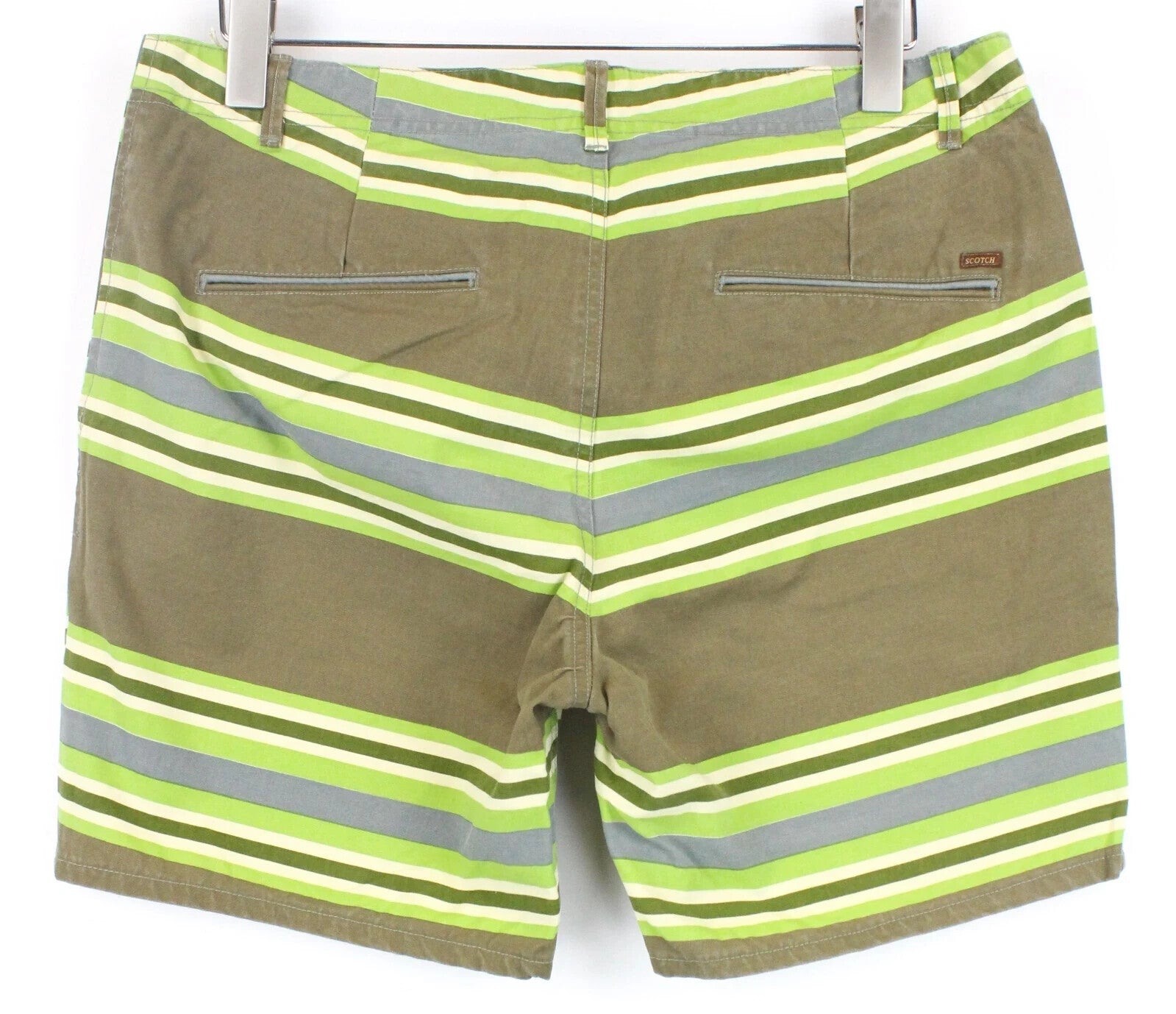 SCOTCH & SODA W32 Striped Green Chino Shorts  Pattern Mens