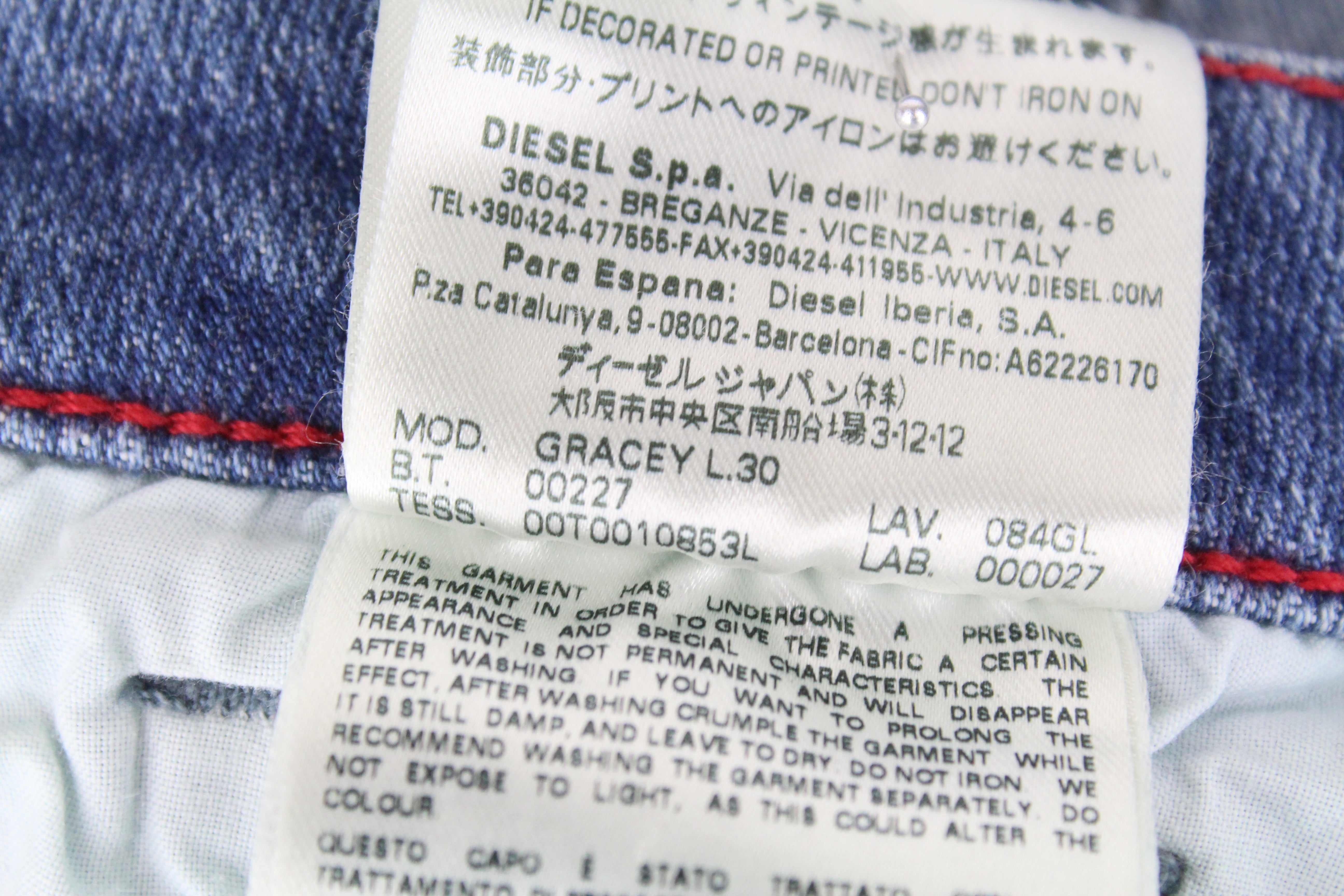 DIESEL Gracey 084GL Women's W26/L30 Skinny Distressed Low Waist Slim Jeans