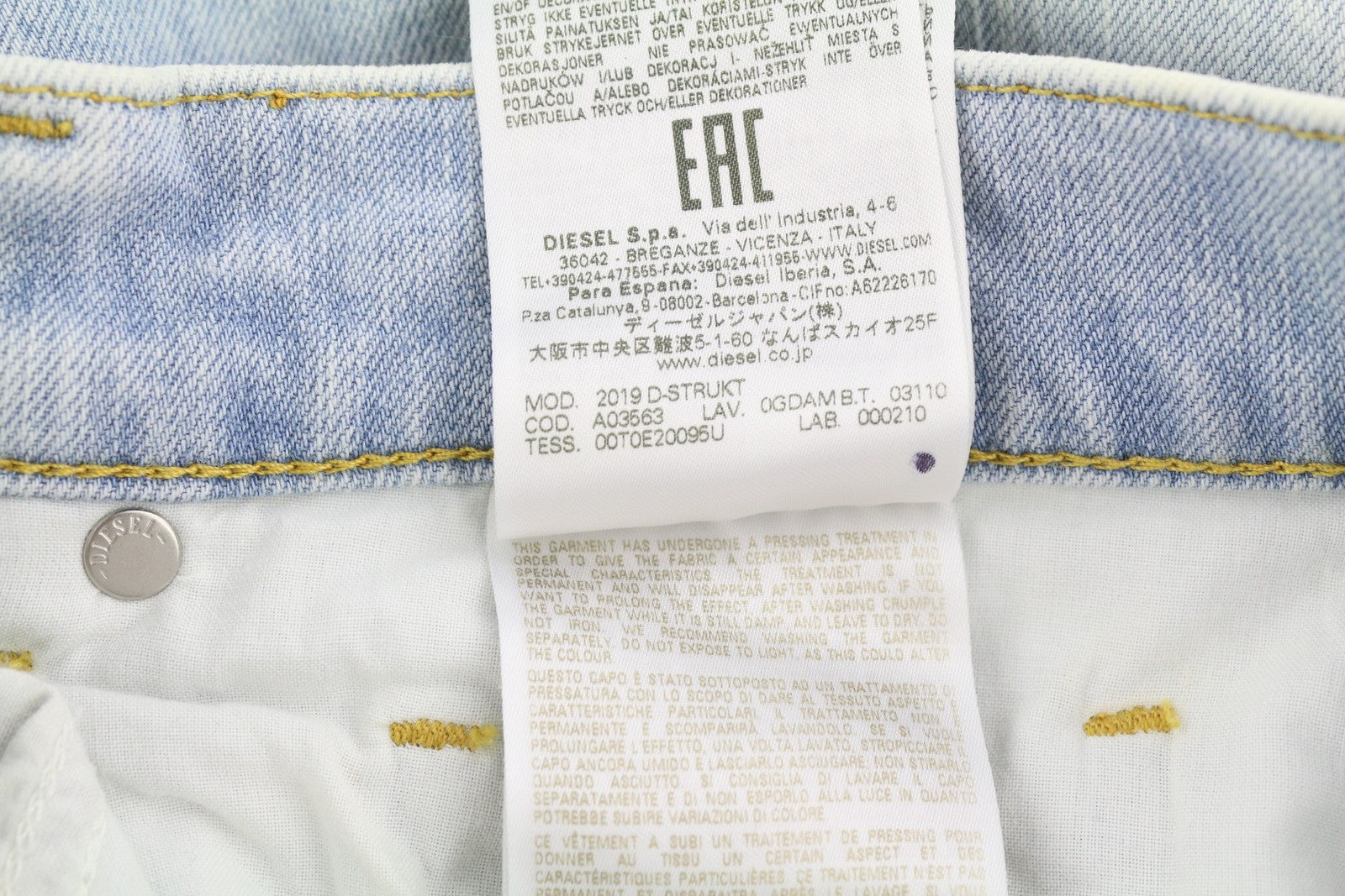 DIESEL 2019 D-Strukt 0GDAM vyriški džinsai W31/L34 Slim vidutinio juosmens, skalbtos mėlynos spalvos 