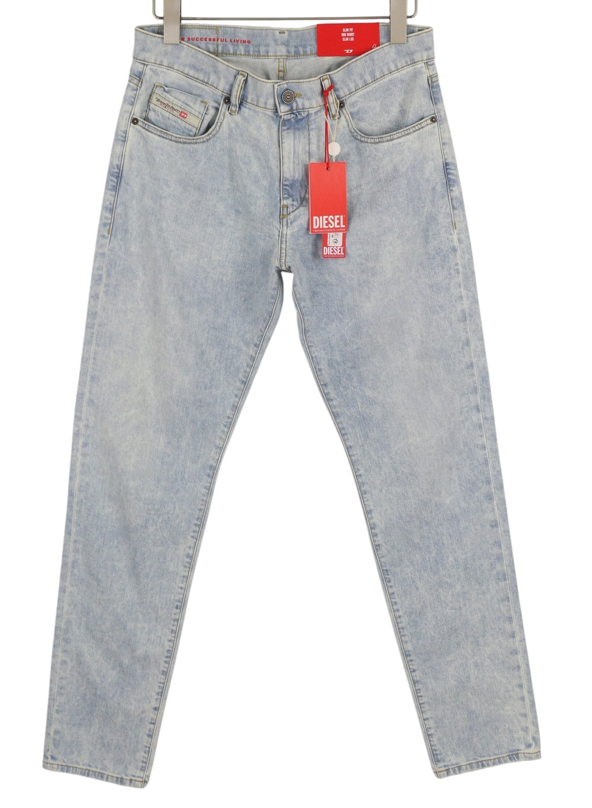 DIESEL 2019 D-Strukt 0GDAM vyriški džinsai W31/L34 Slim vidutinio juosmens, skalbtos mėlynos spalvos 