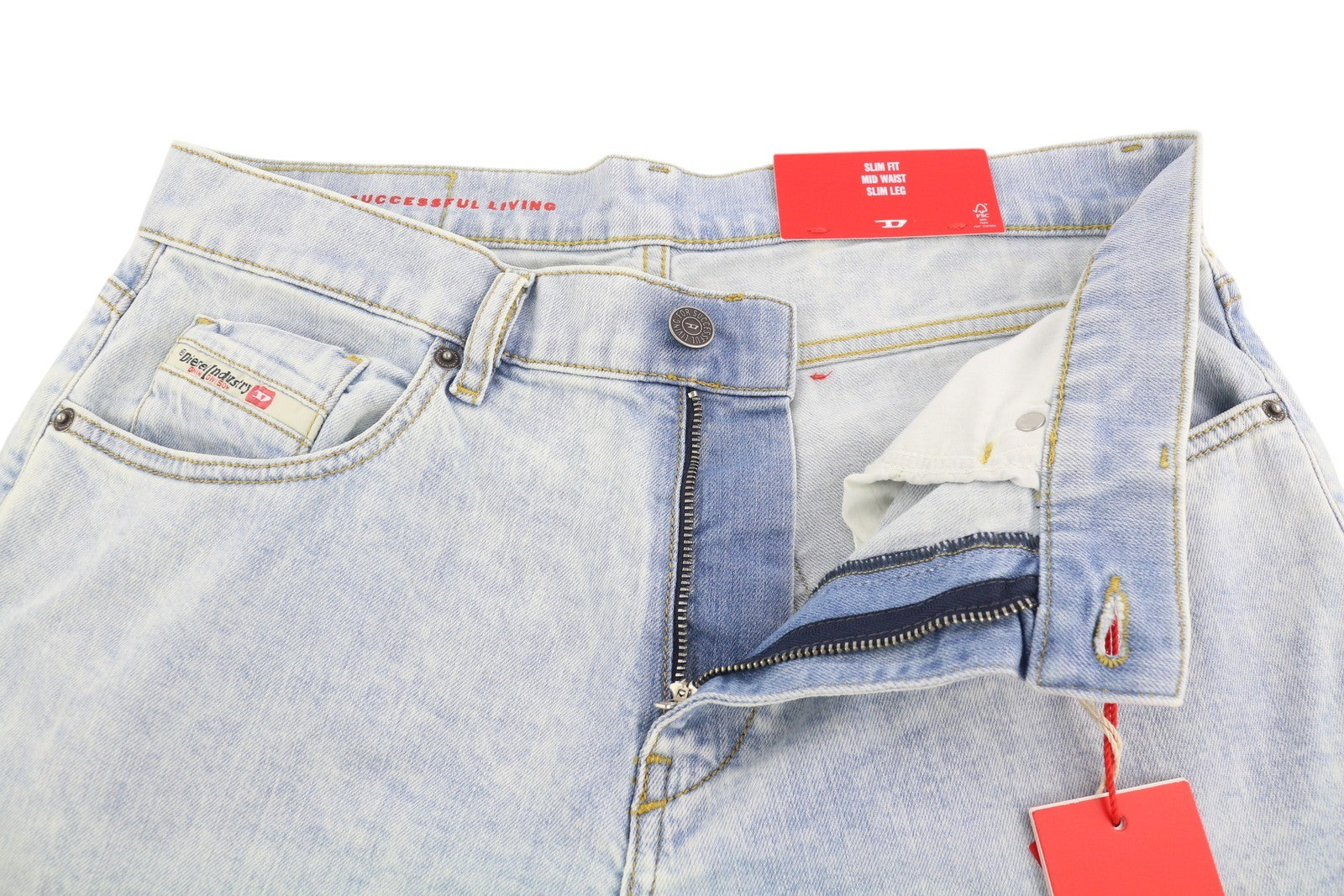 DIESEL 2019 D-Strukt 0GDAM vyriški džinsai W31/L34 Slim vidutinio juosmens, skalbtos mėlynos spalvos 