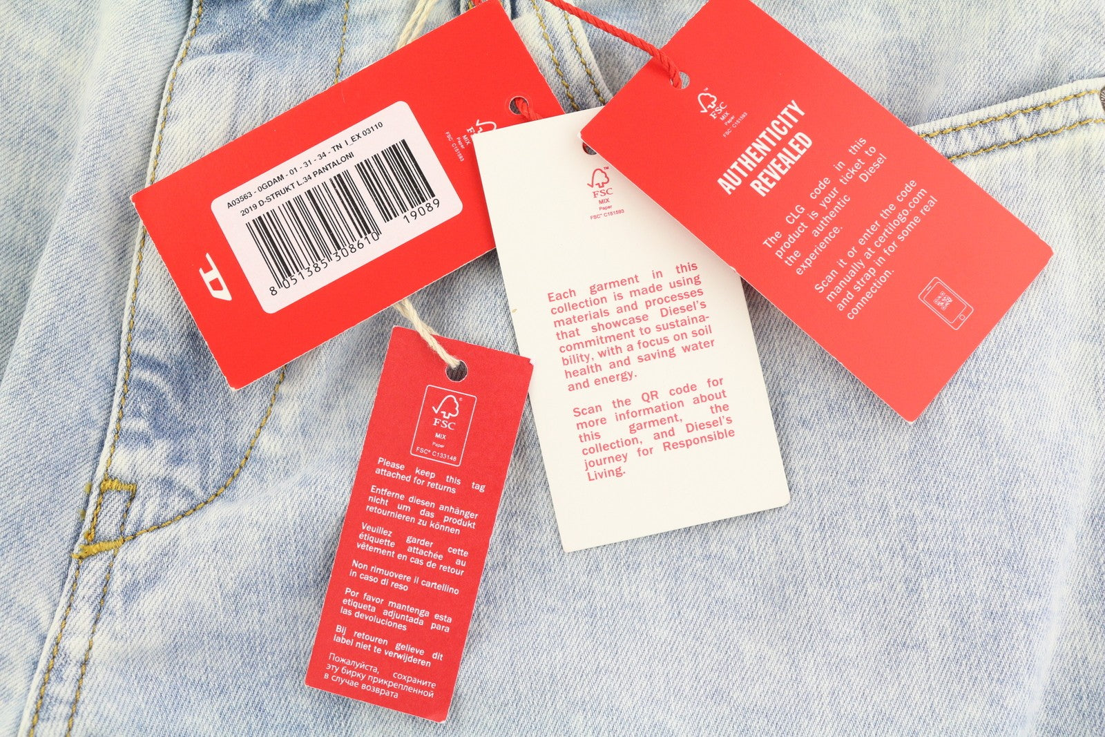 DIESEL 2019 D-Strukt 0GDAM vyriški džinsai W31/L34 Slim vidutinio juosmens, skalbtos mėlynos spalvos 