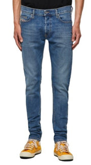 DIESEL D-Luster 009ZR vyriški džinsai W30/L30 Slim Stretch, su sagomis, skalbtos mėlynos spalvos 