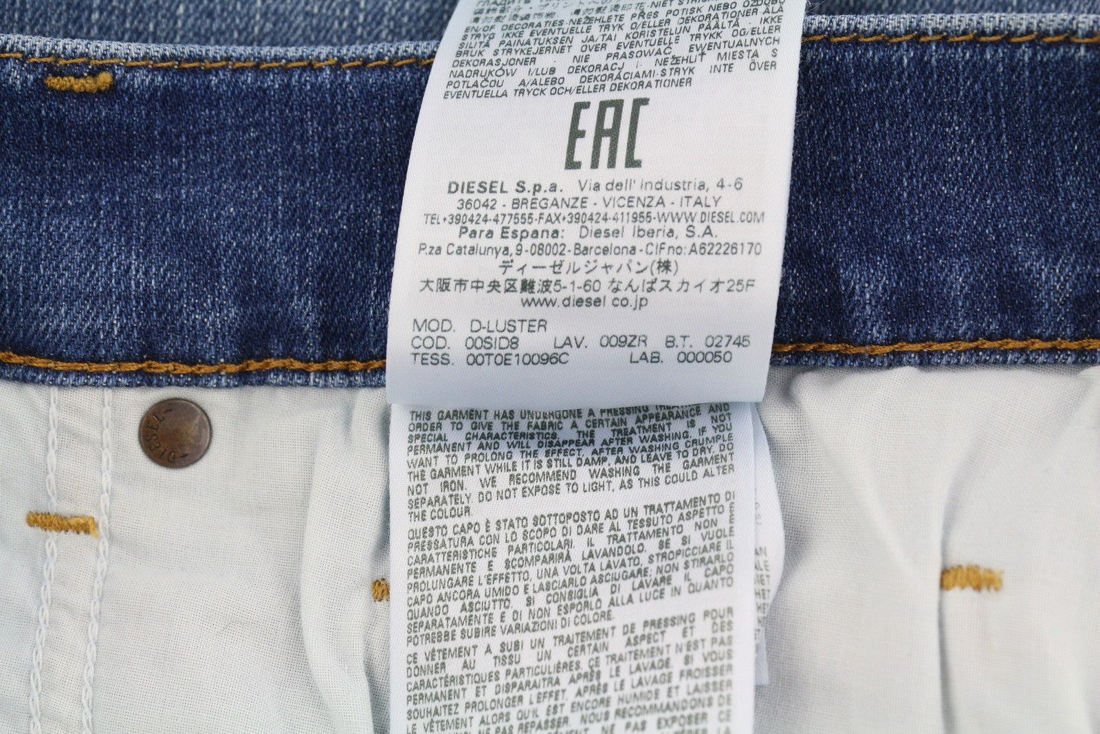 DIESEL D-Luster 009ZR vyriški džinsai W30/L30 Slim Stretch, su sagomis, skalbtos mėlynos spalvos 