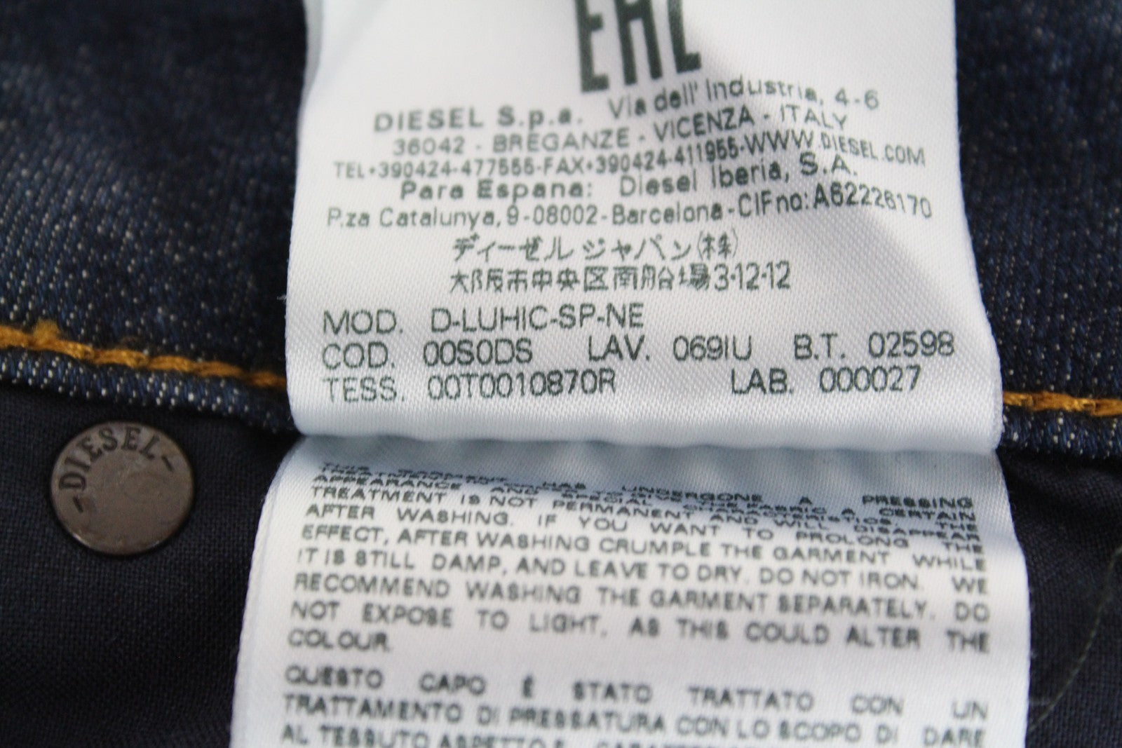 DIESEL D-Luhic-SP-NE 069IU vyriški W32 siaurėjantys sportiniai džinsai su kontrastingomis detalėmis 