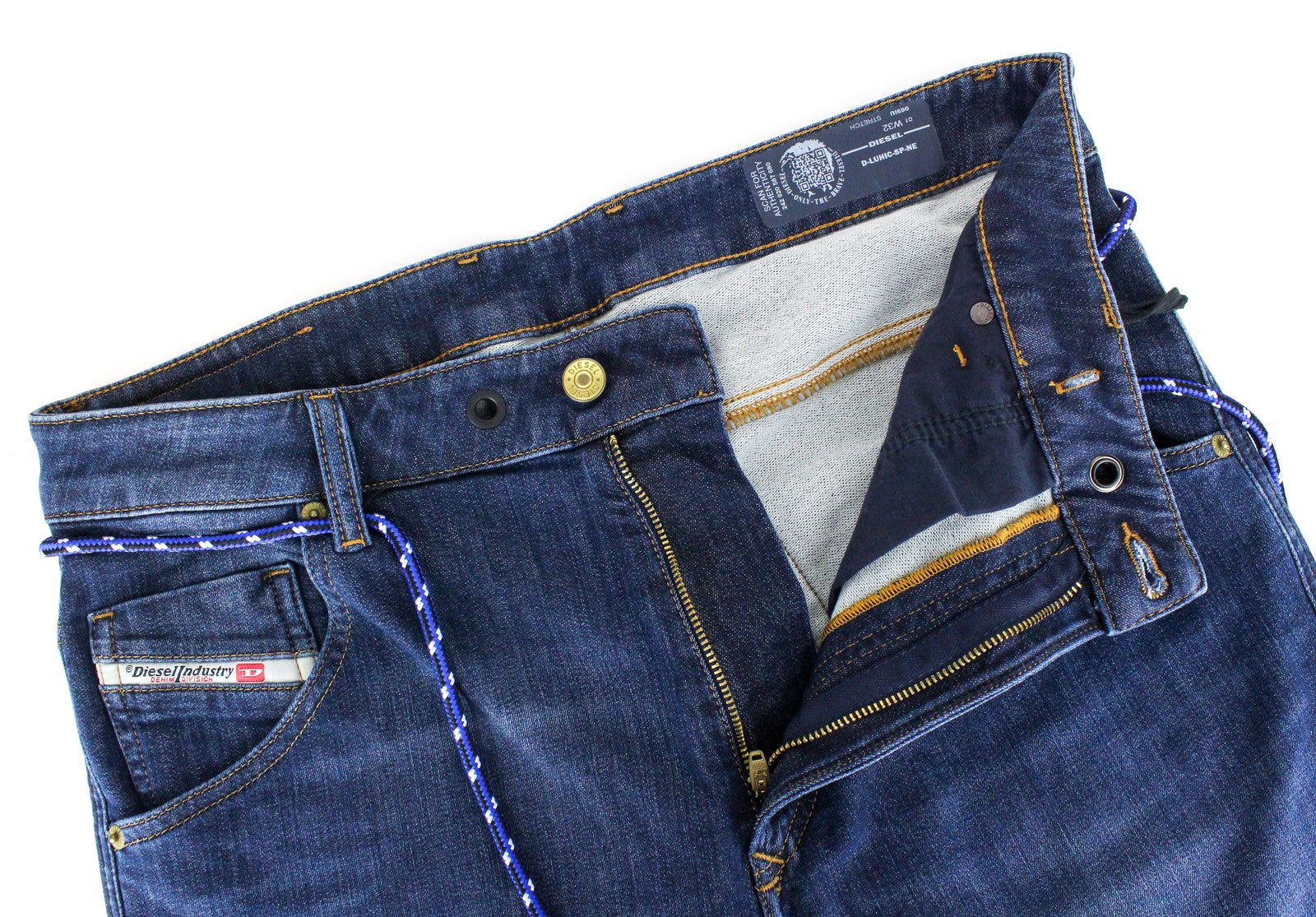 DIESEL D-Luhic-SP-NE 069IU vyriški W32 siaurėjantys sportiniai džinsai su kontrastingomis detalėmis 