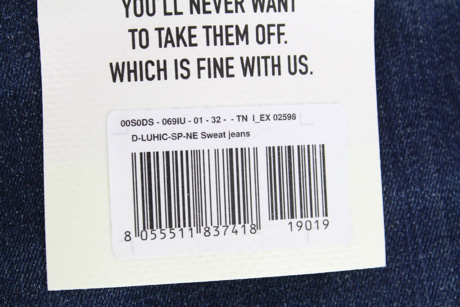 DIESEL D-Luhic-SP-NE 069IU vyriški W32 siaurėjantys sportiniai džinsai su kontrastingomis detalėmis 