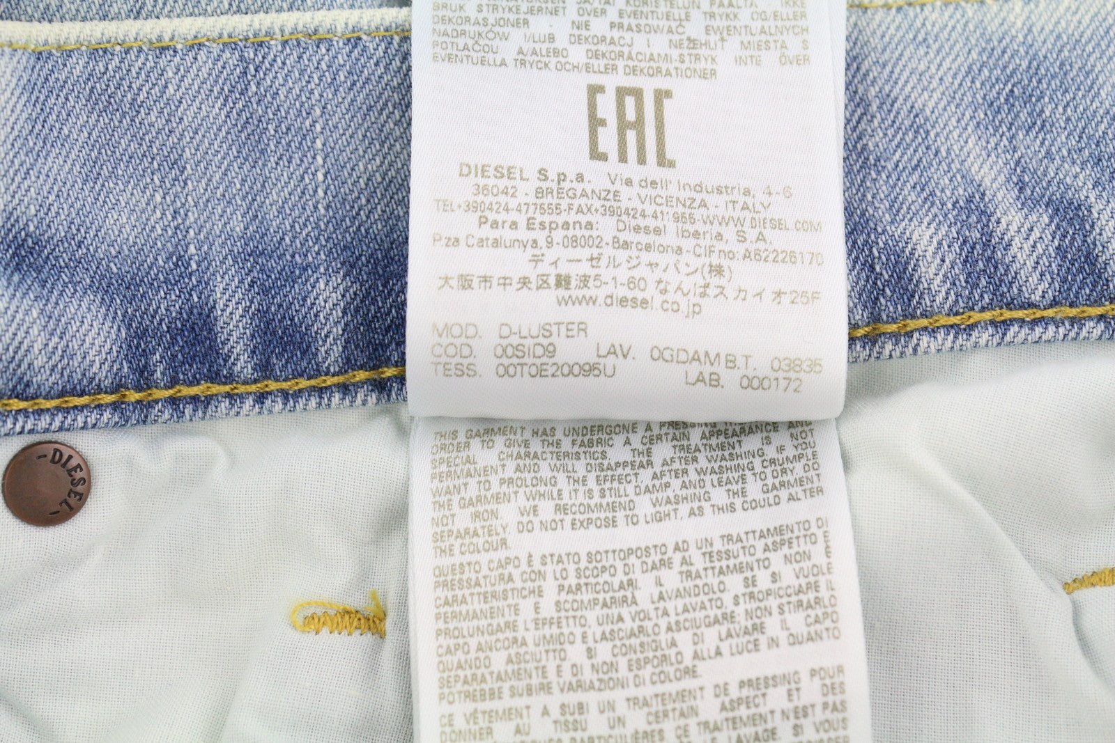 DIESEL D-Luster 0GDAM Mens Jeans W33/L32 Slim  Stretch Buttoned Washed Blue