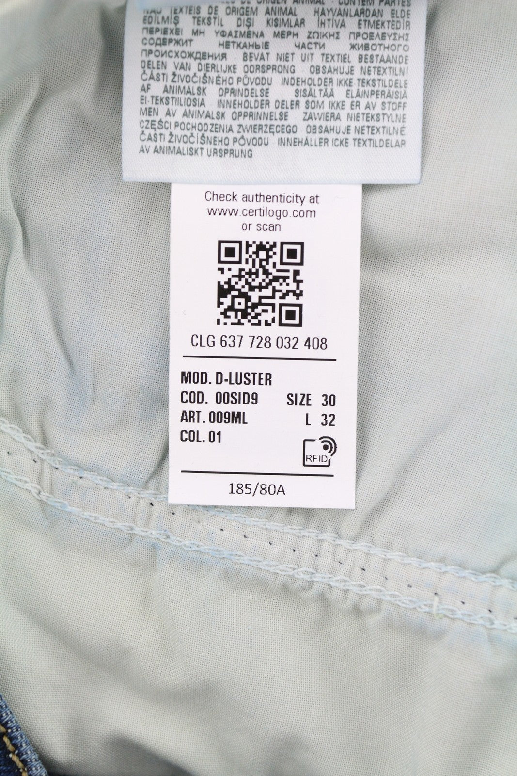 DIESEL D-Luster 009ML vyriški džinsai W30/L32 Slim Stretch su sagomis, mėlyni 