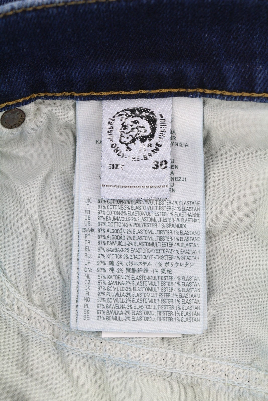 DIESEL D-Luster 009ML vyriški džinsai W30/L32 Slim Stretch su sagomis, mėlyni 