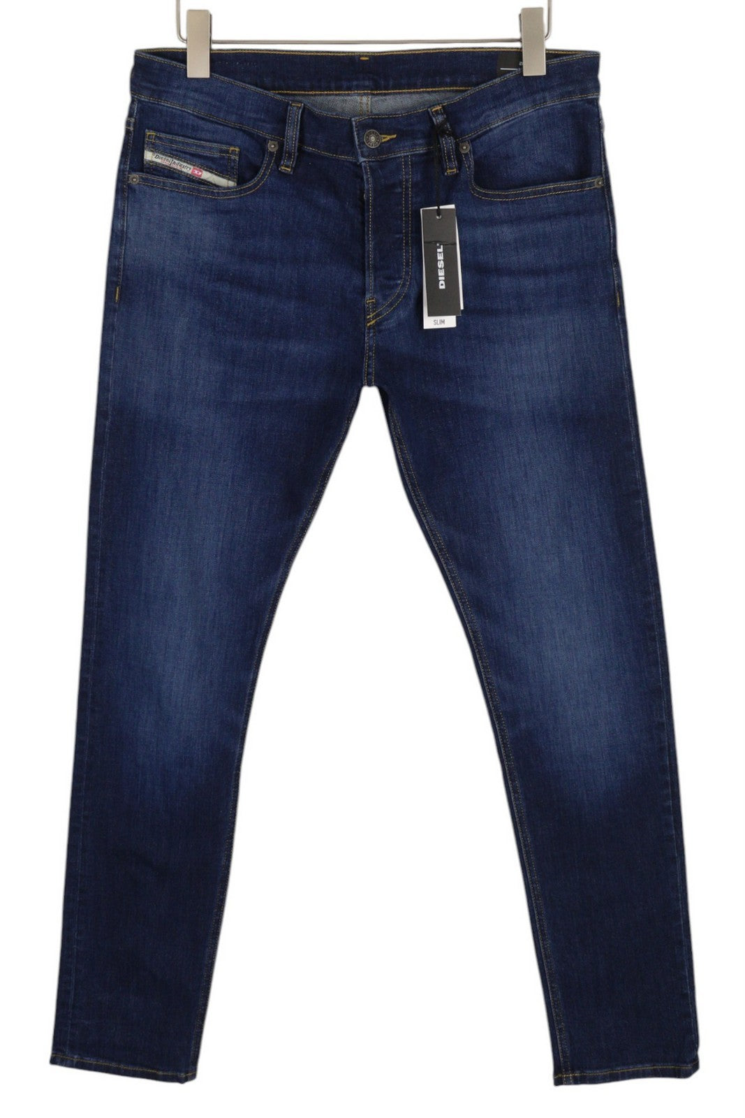 DIESEL D-Luster 0ELAW vyriški džinsai W32/L32 Slim su sagomis, skalbtos mėlynos spalvos 