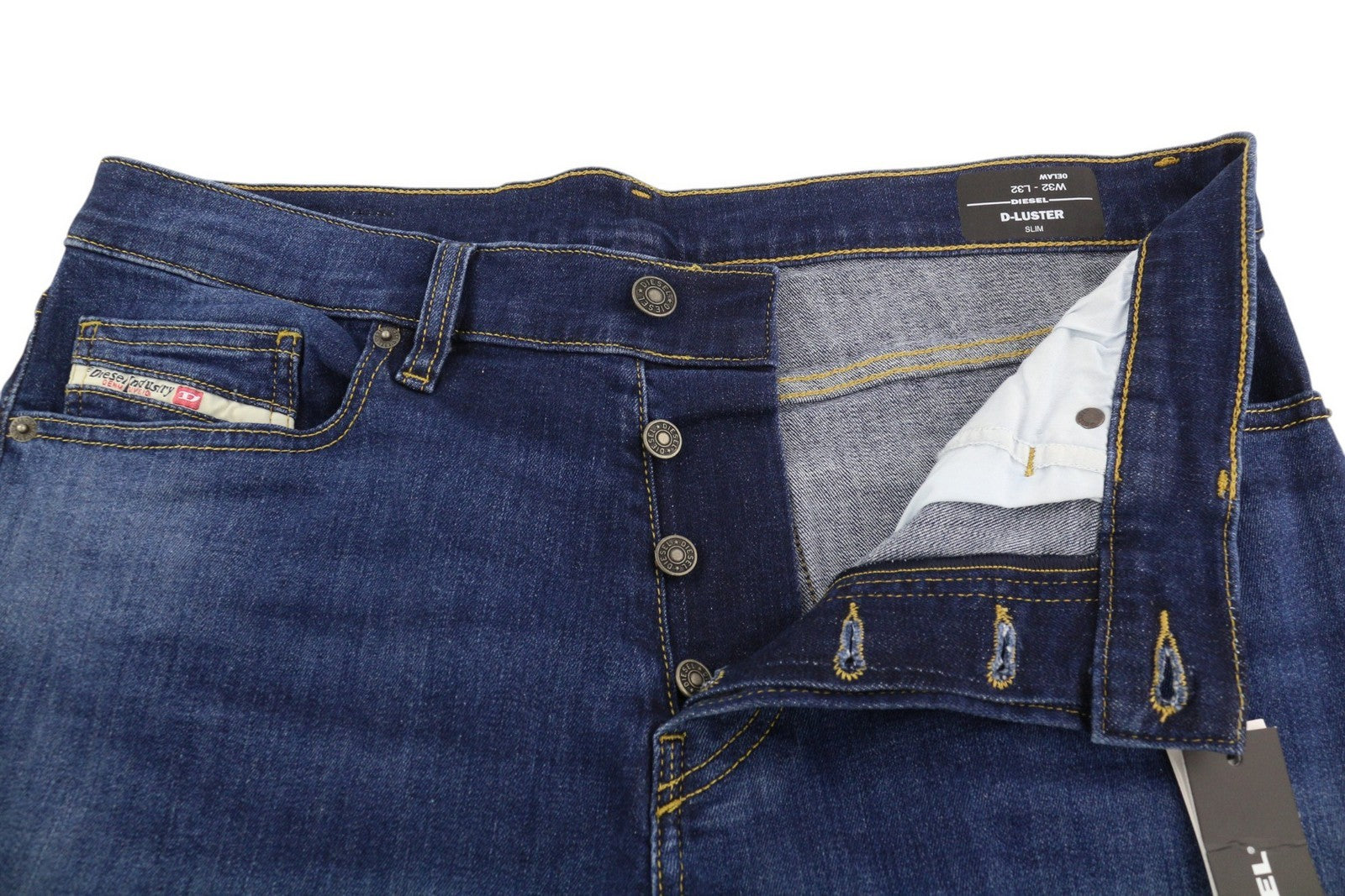 DIESEL D-Luster 0ELAW vyriški džinsai W32/L32 Slim su sagomis, skalbtos mėlynos spalvos 