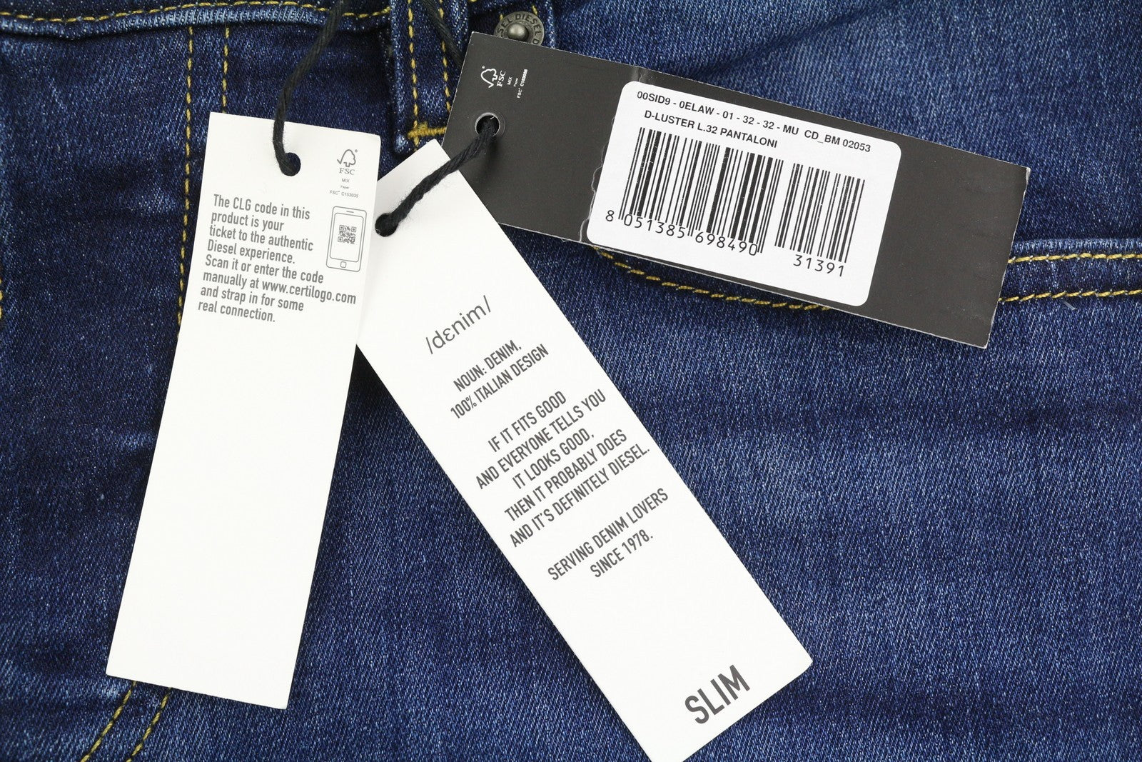 DIESEL D-Luster 0ELAW vyriški džinsai W32/L32 Slim su sagomis, skalbtos mėlynos spalvos 