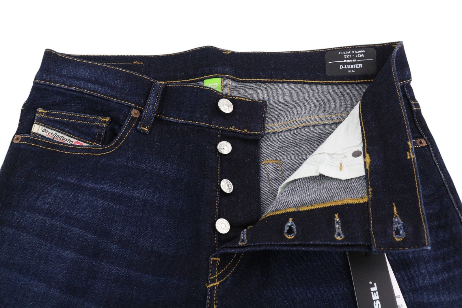 DIESEL D-Luster 009ZS vyriški džinsai W31/L32 Slim Stretch su sagomis, mėlyni 
